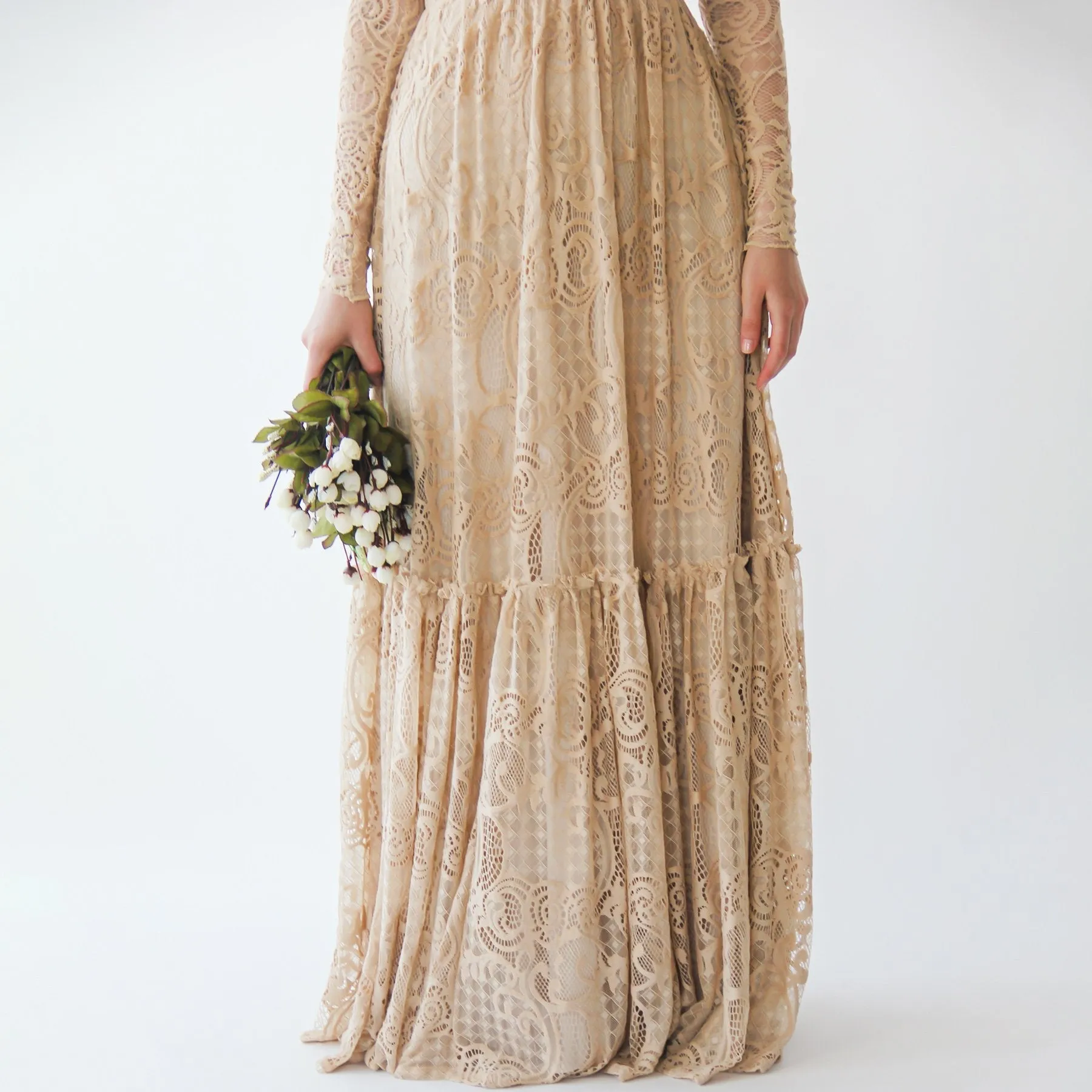 Golden  Lace Bohemian Dress #1233