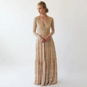Golden  Lace Bohemian Dress #1233