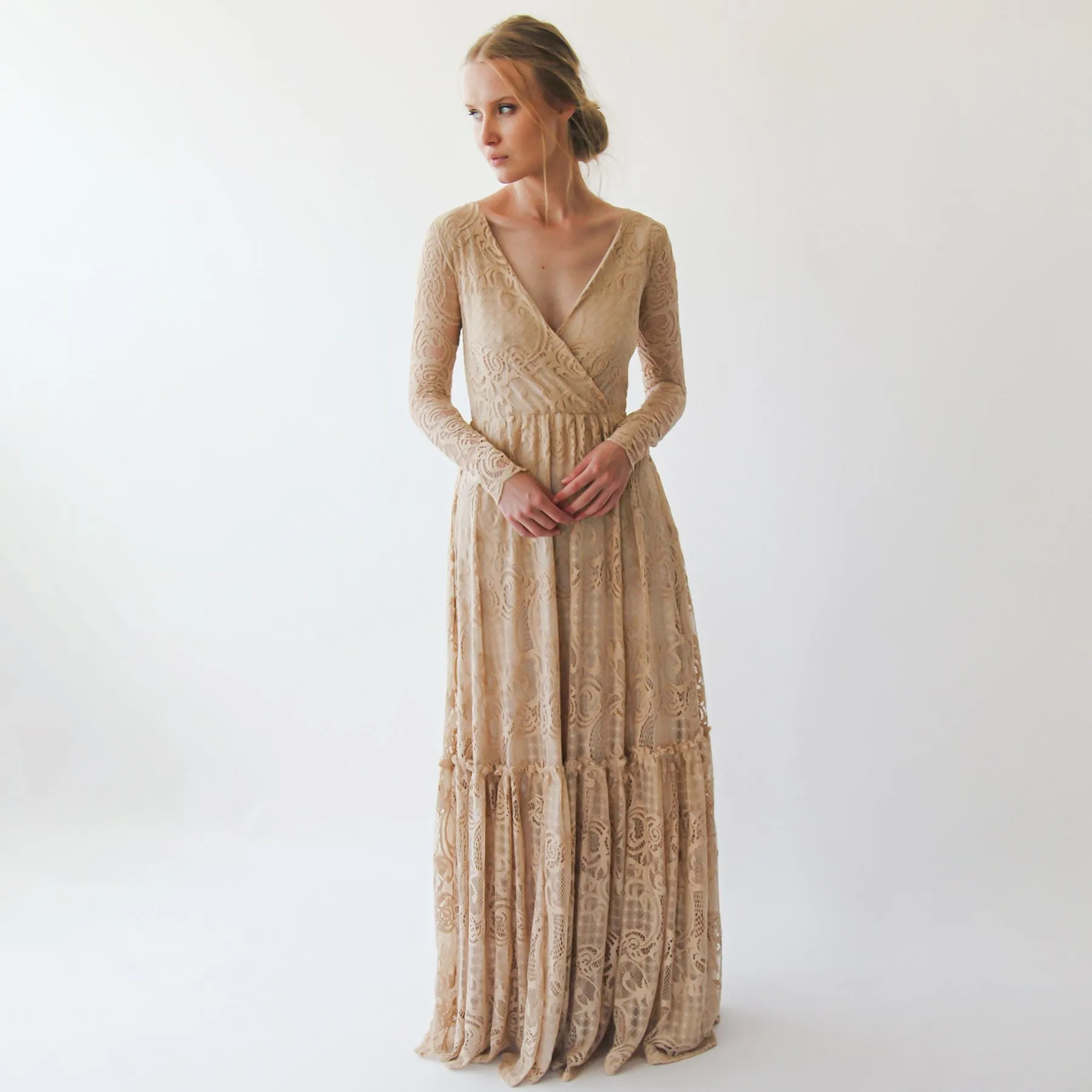 Golden  Lace Bohemian Dress #1233