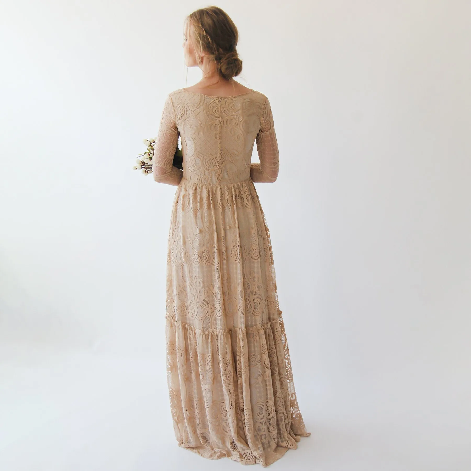 Golden  Lace Bohemian Dress #1233