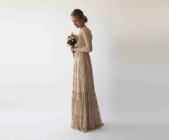 Golden  Lace Bohemian Dress #1233