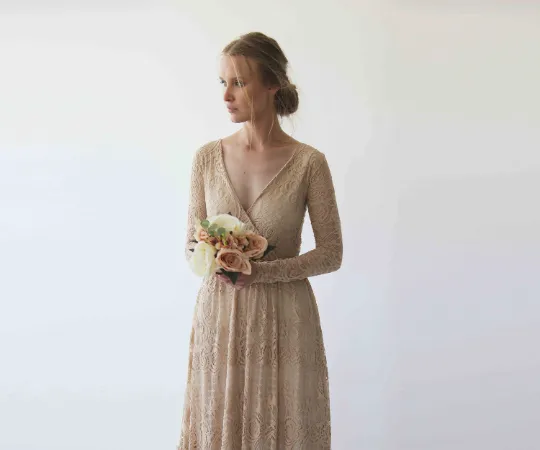 Golden  Lace Bohemian Dress #1233