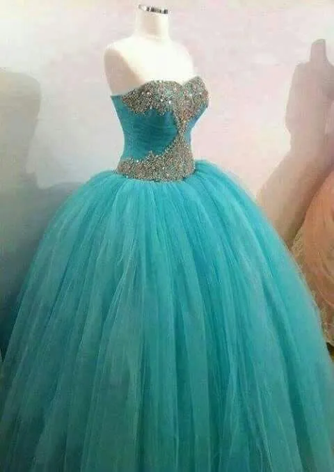 Gorgeous Turquoise Quinceanera Dresses Sweetheart Beaded Crystals Tulle Puffy Ball Gowns Sweet 16 Dress Quince Gowns
