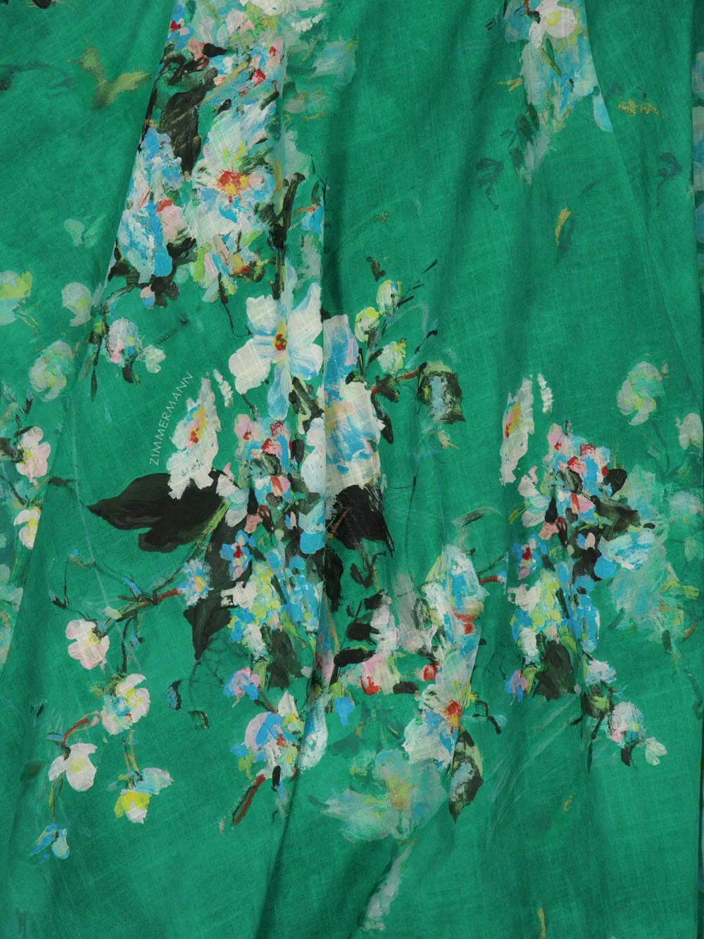 Green Floral Cotton Wrap Midi Dress
