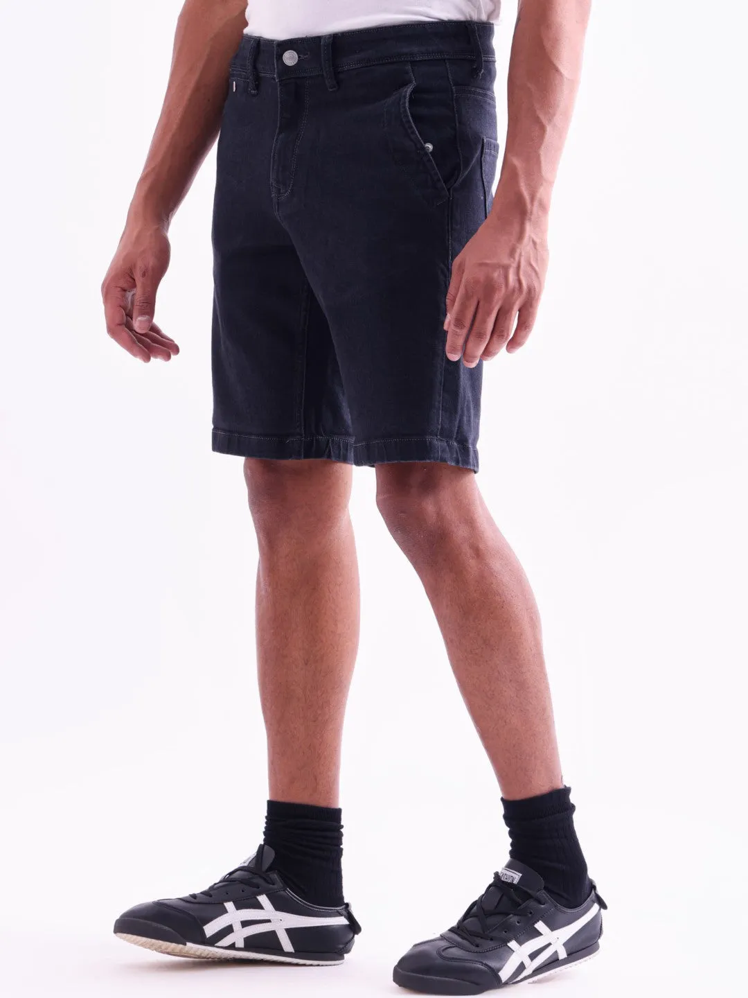 Grey Plain Denim Shorts