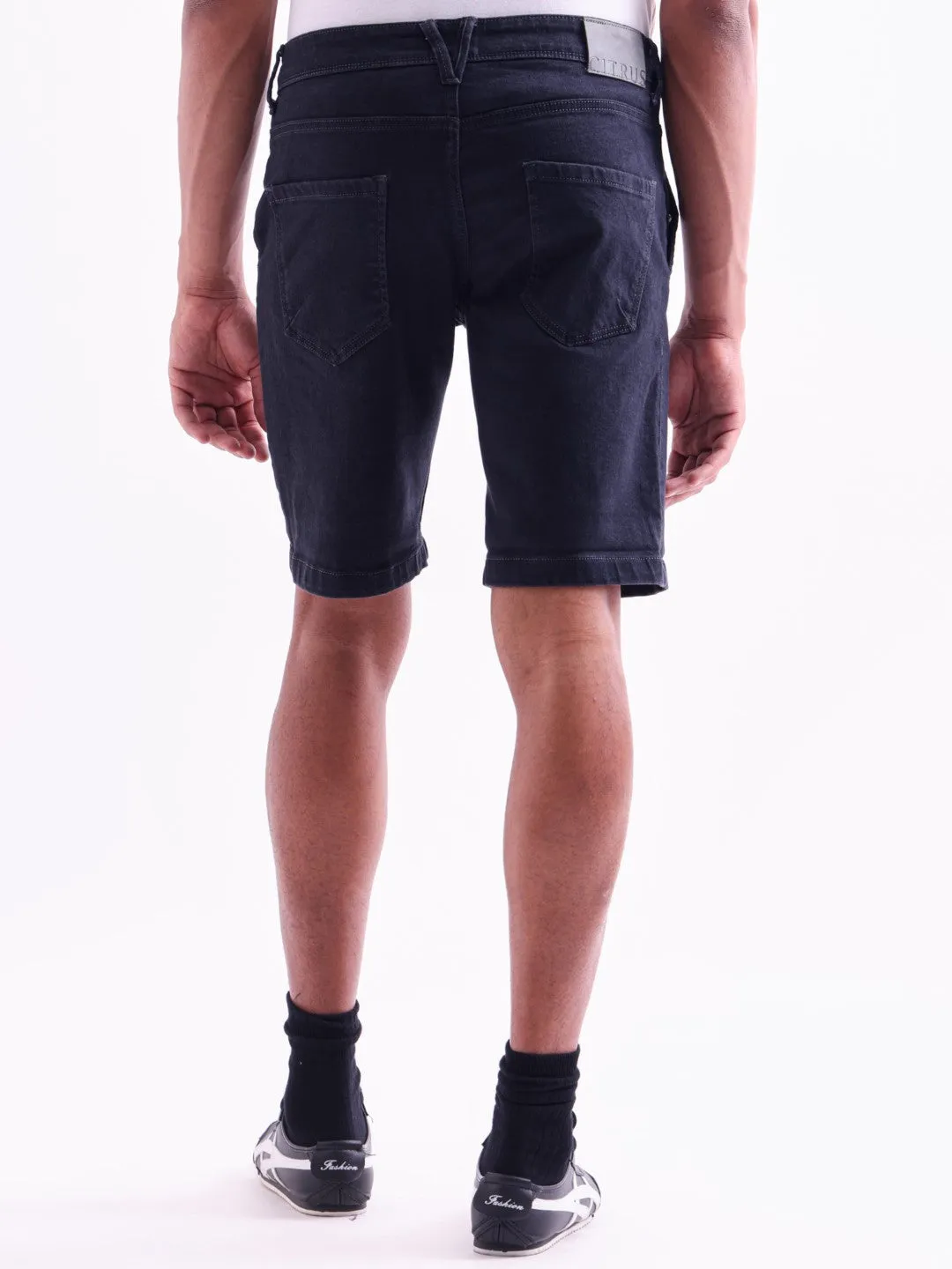 Grey Plain Denim Shorts