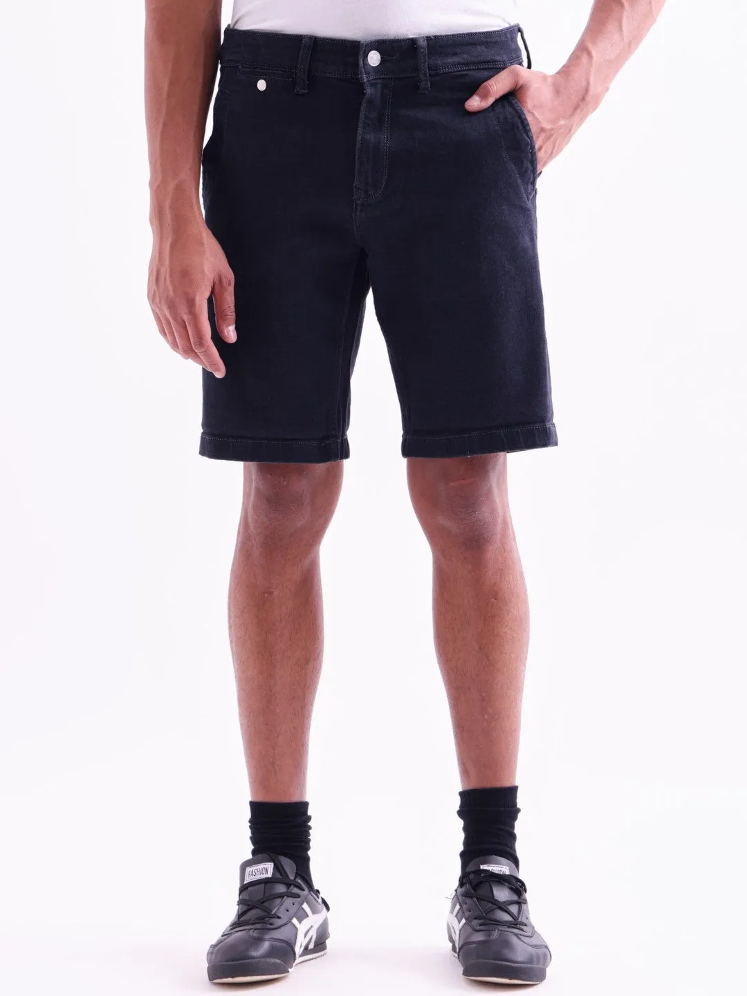 Grey Plain Denim Shorts