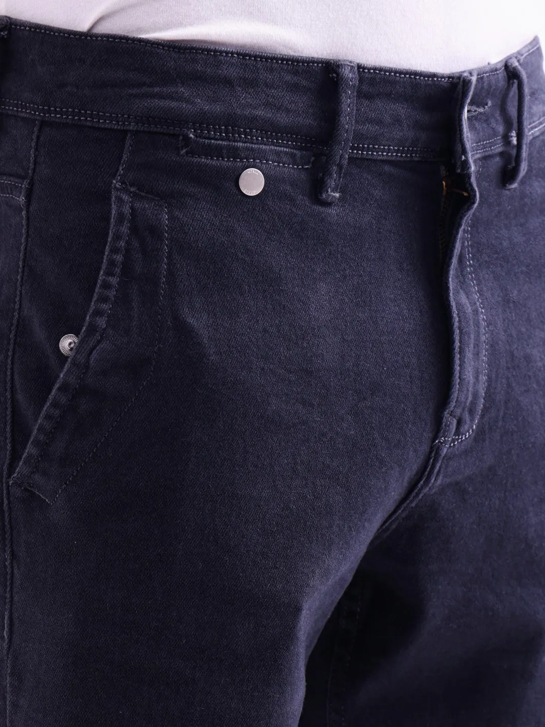 Grey Plain Denim Shorts