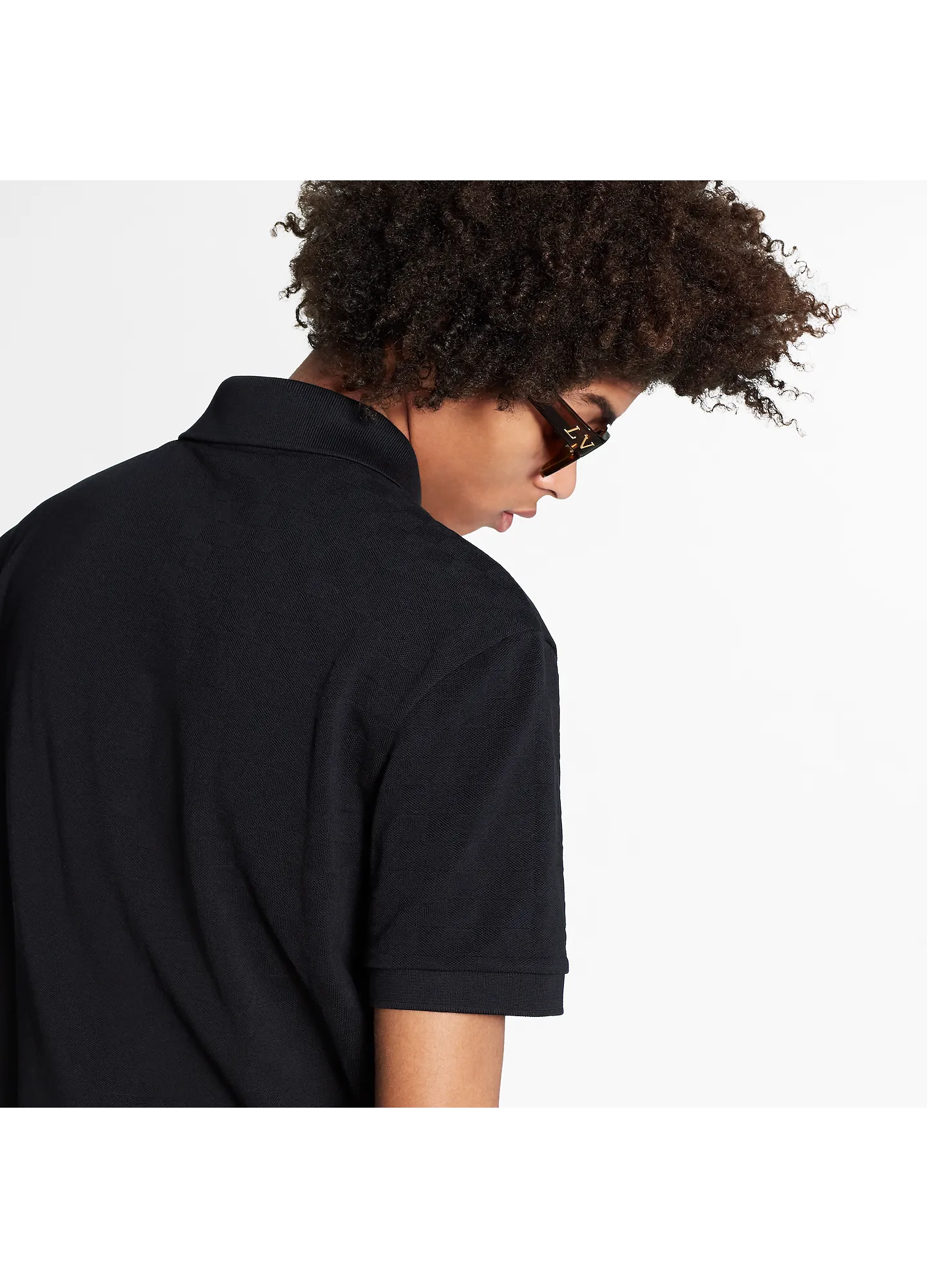 HALF DAMIER POCKET BLACK L/V MEN POLO
