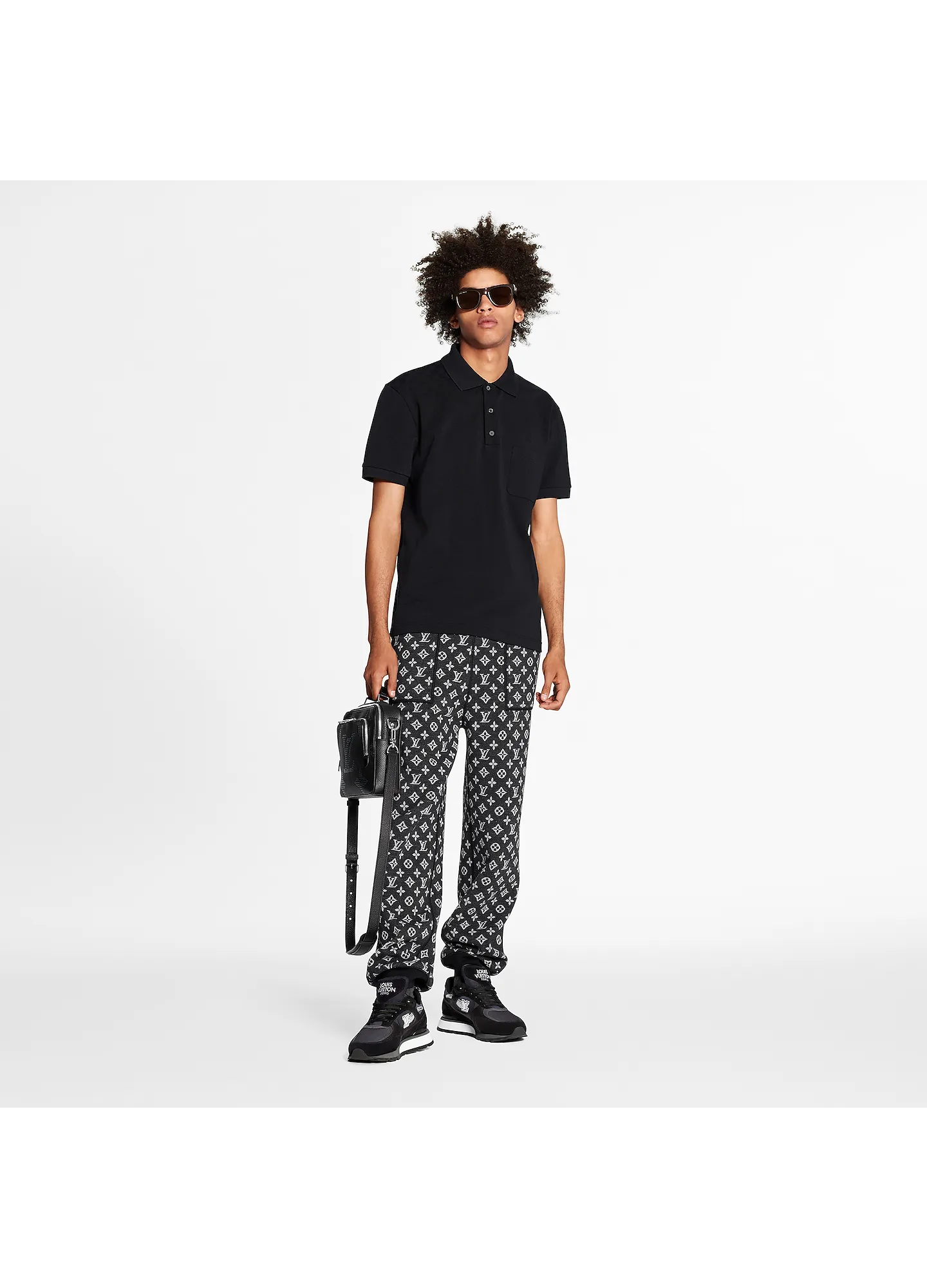 HALF DAMIER POCKET BLACK L/V MEN POLO