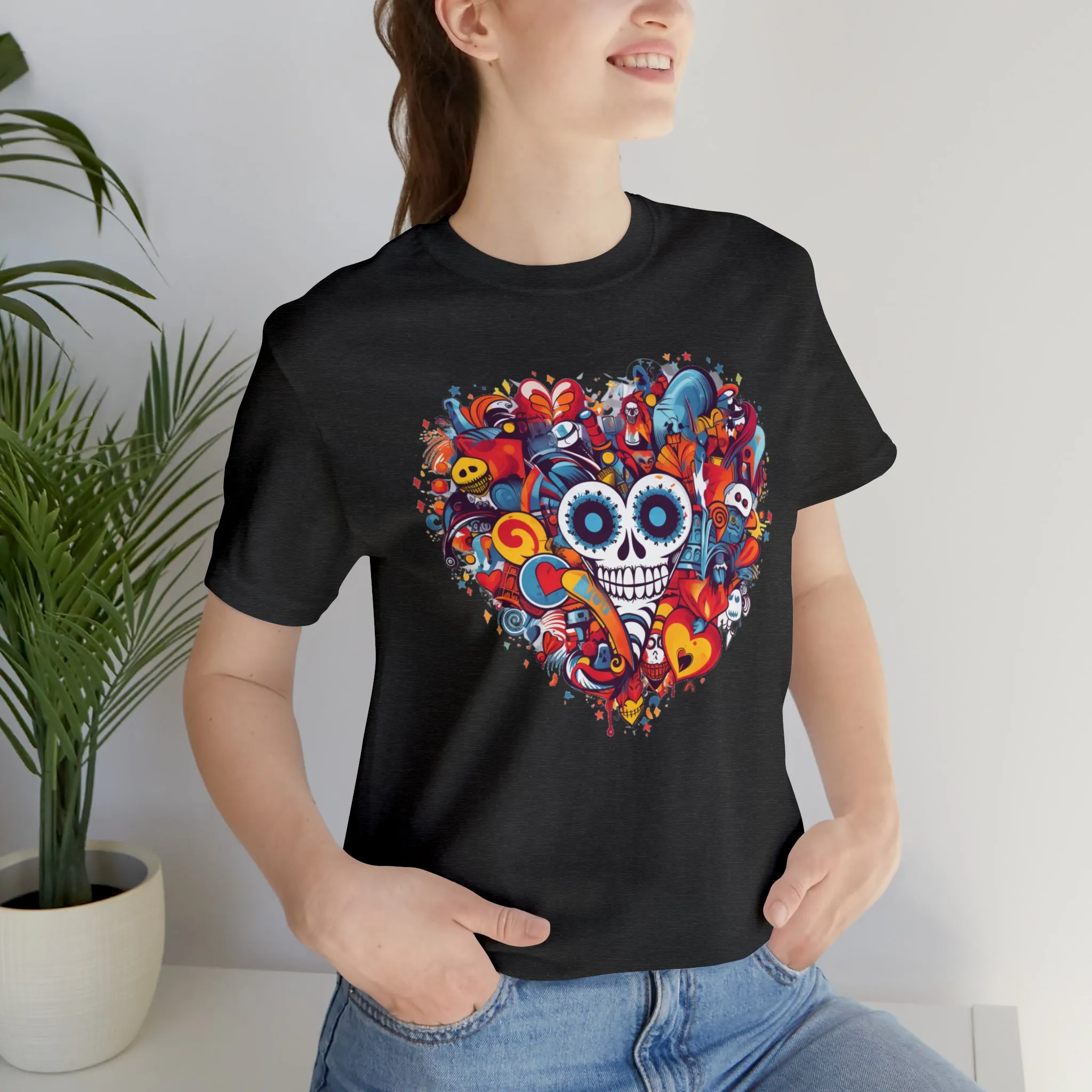 Halloween Skeleton Heart T-Shirt | Scary Ghost Tee |  Bella Canvas 3001 Unisex | Spooky Creature Short Sleeve Tshirt