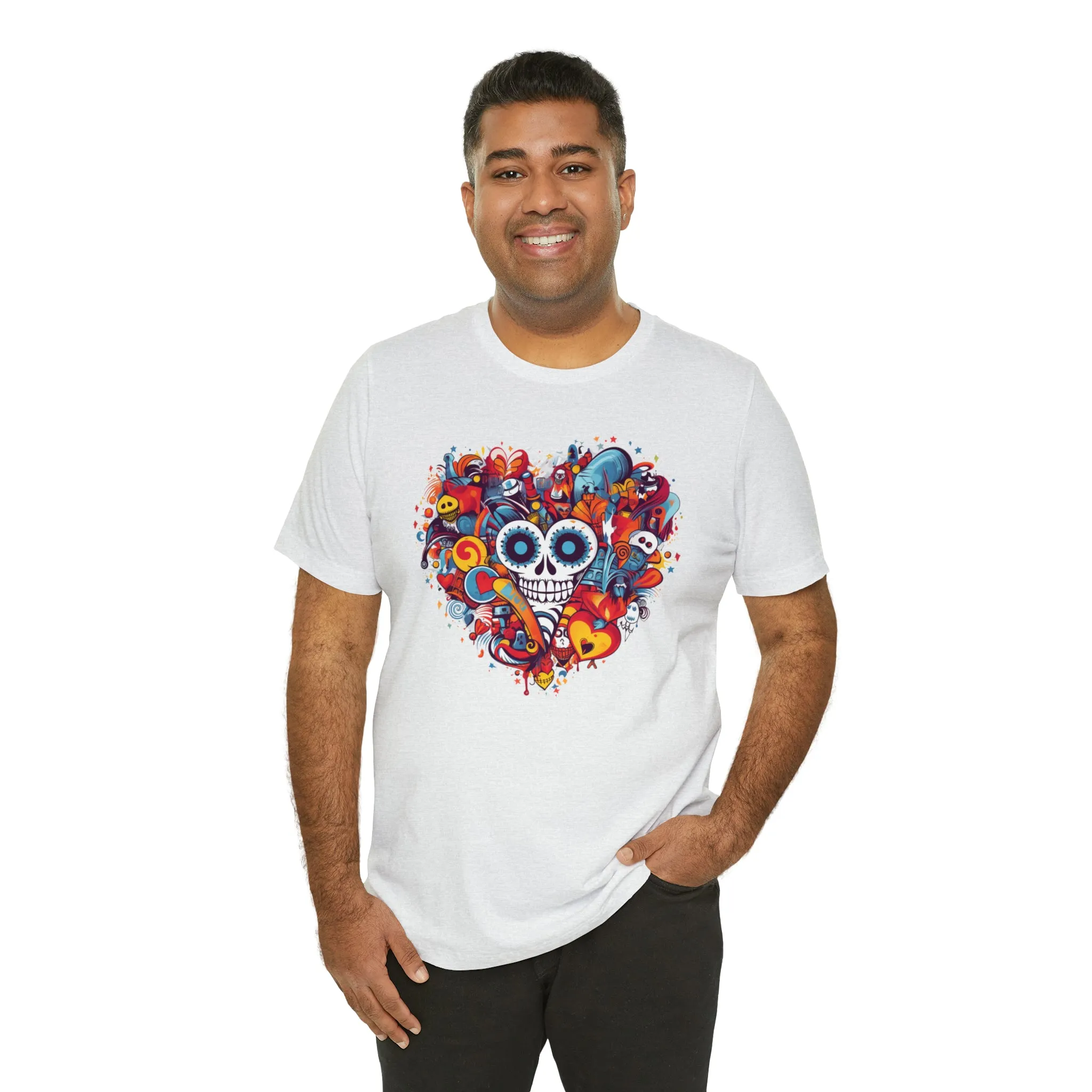 Halloween Skeleton Heart T-Shirt | Scary Ghost Tee |  Bella Canvas 3001 Unisex | Spooky Creature Short Sleeve Tshirt