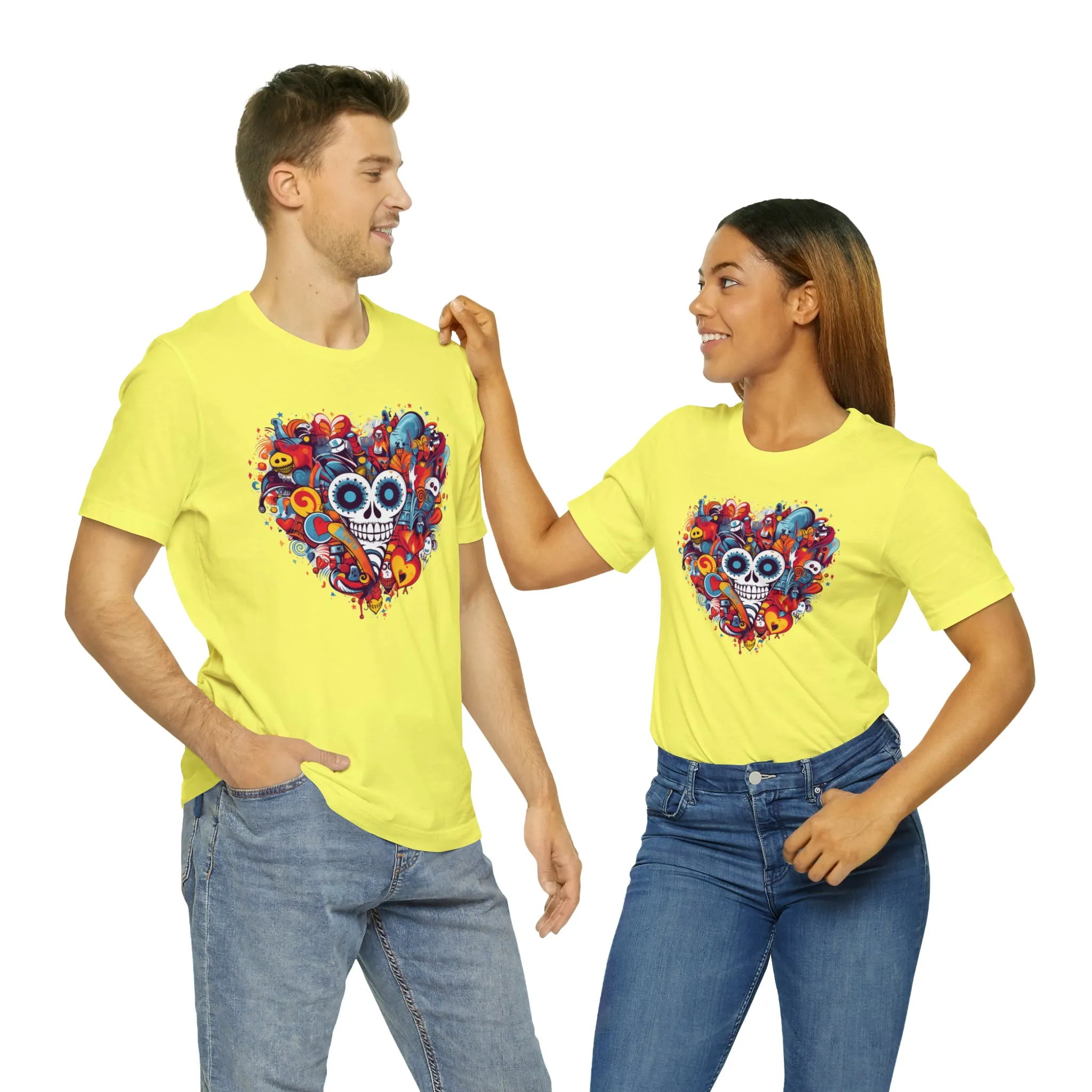 Halloween Skeleton Heart T-Shirt | Scary Ghost Tee |  Bella Canvas 3001 Unisex | Spooky Creature Short Sleeve Tshirt