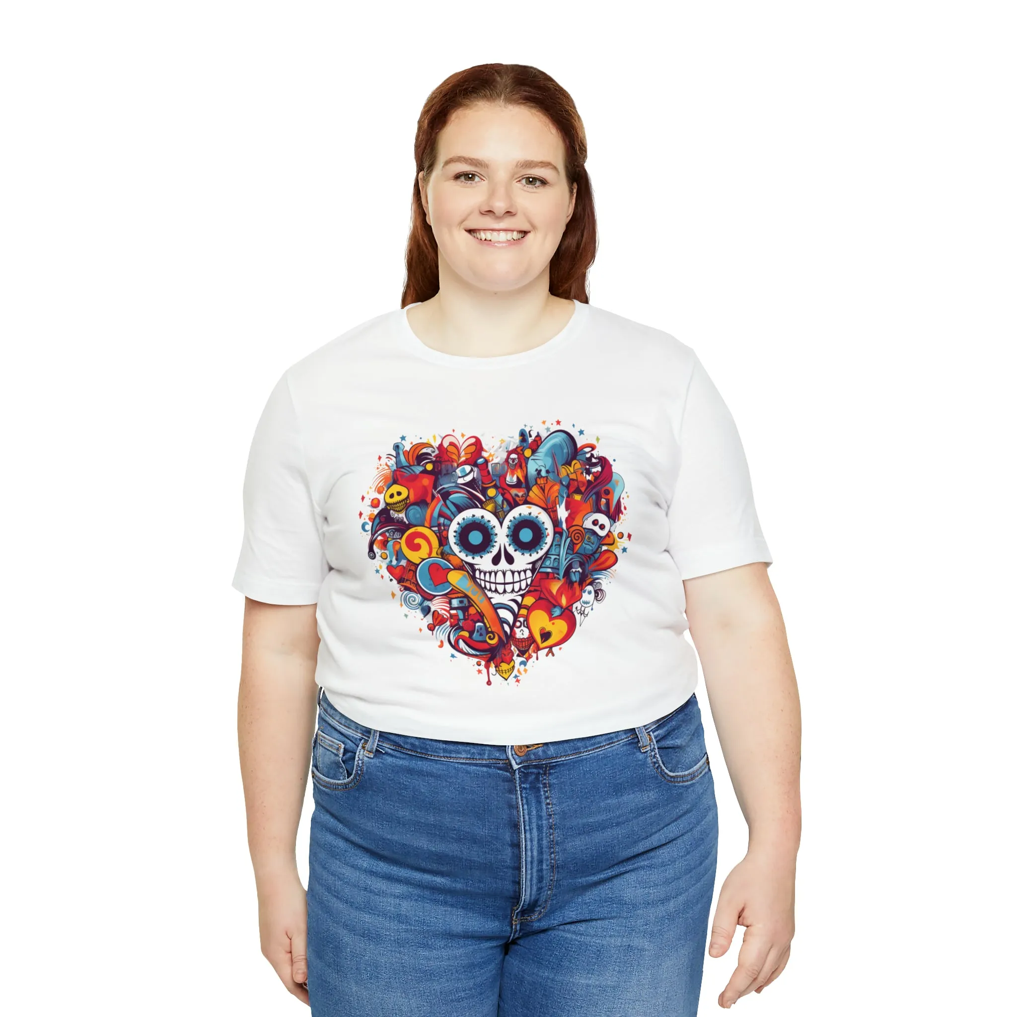 Halloween Skeleton Heart T-Shirt | Scary Ghost Tee |  Bella Canvas 3001 Unisex | Spooky Creature Short Sleeve Tshirt