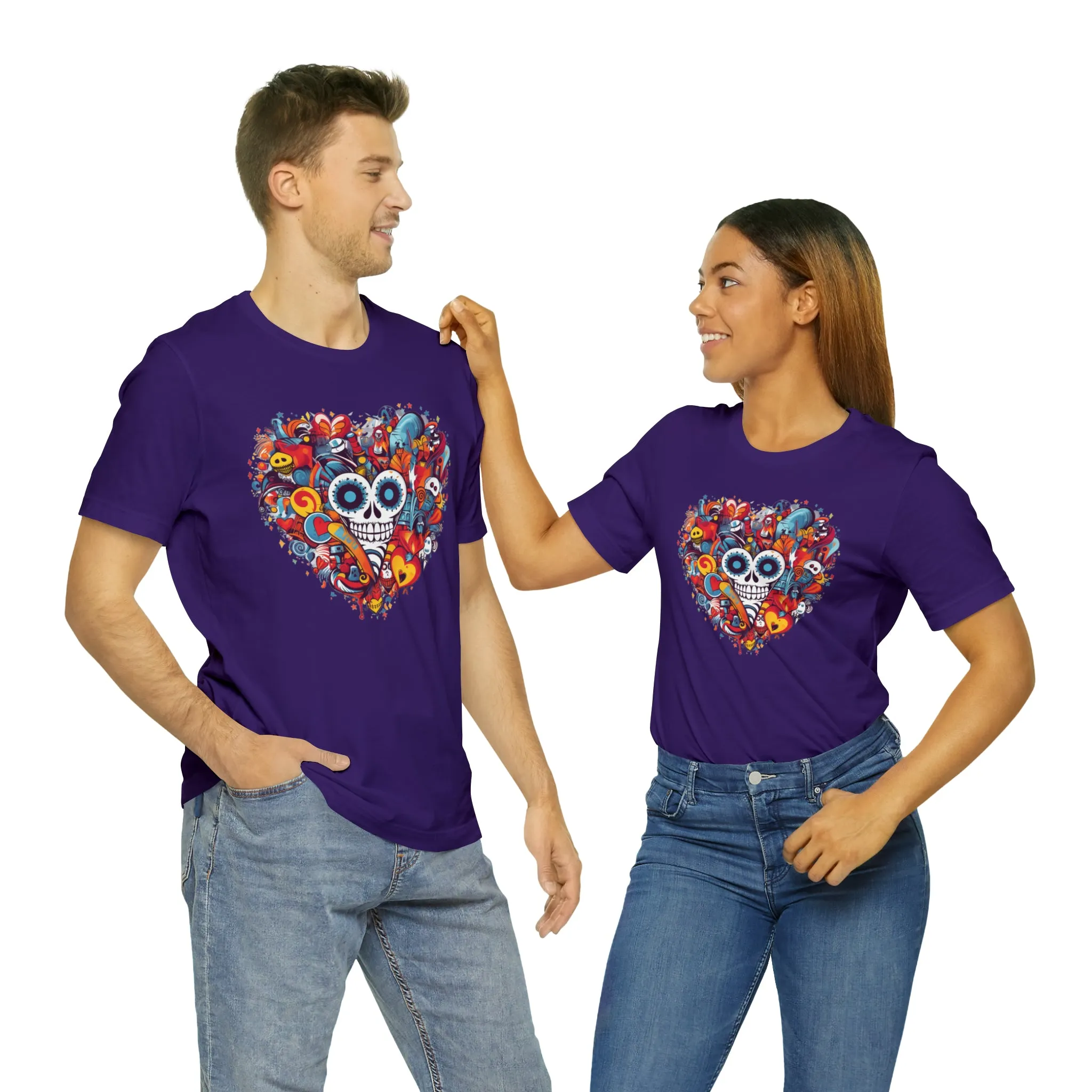 Halloween Skeleton Heart T-Shirt | Scary Ghost Tee |  Bella Canvas 3001 Unisex | Spooky Creature Short Sleeve Tshirt