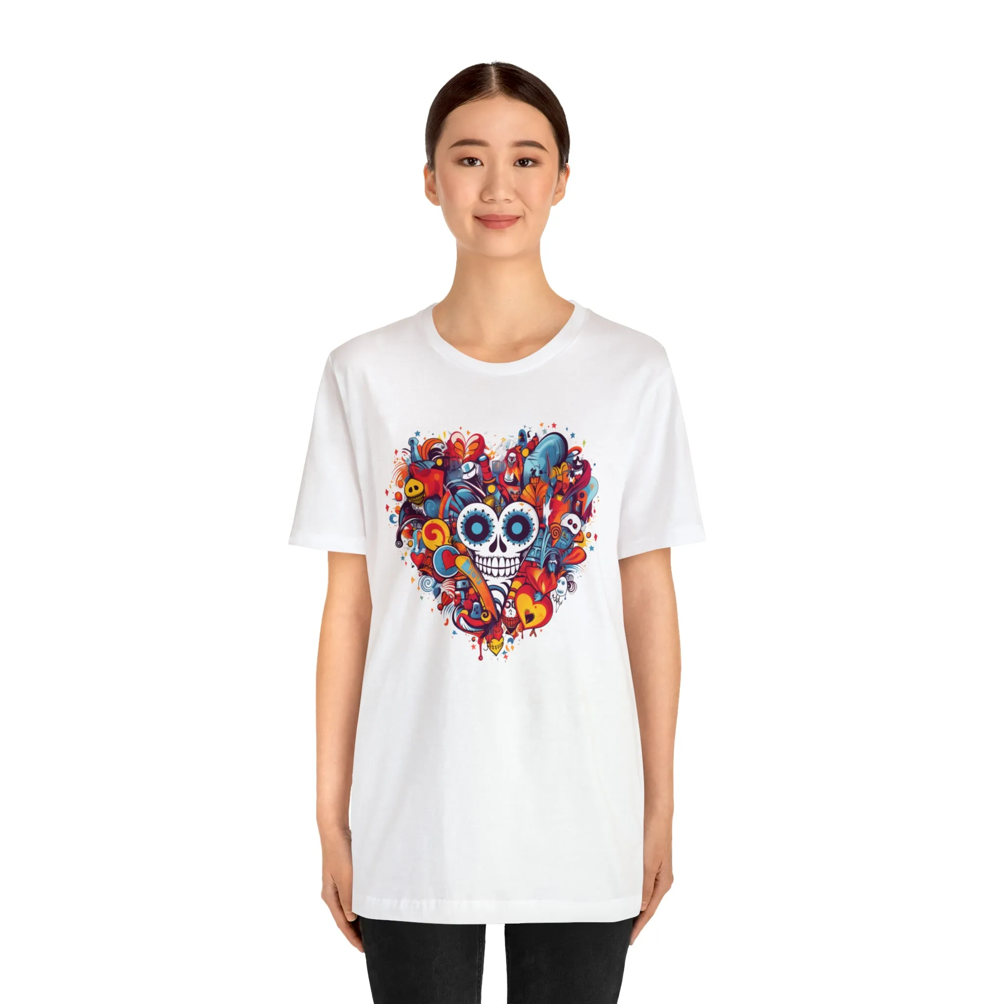 Halloween Skeleton Heart T-Shirt | Scary Ghost Tee |  Bella Canvas 3001 Unisex | Spooky Creature Short Sleeve Tshirt