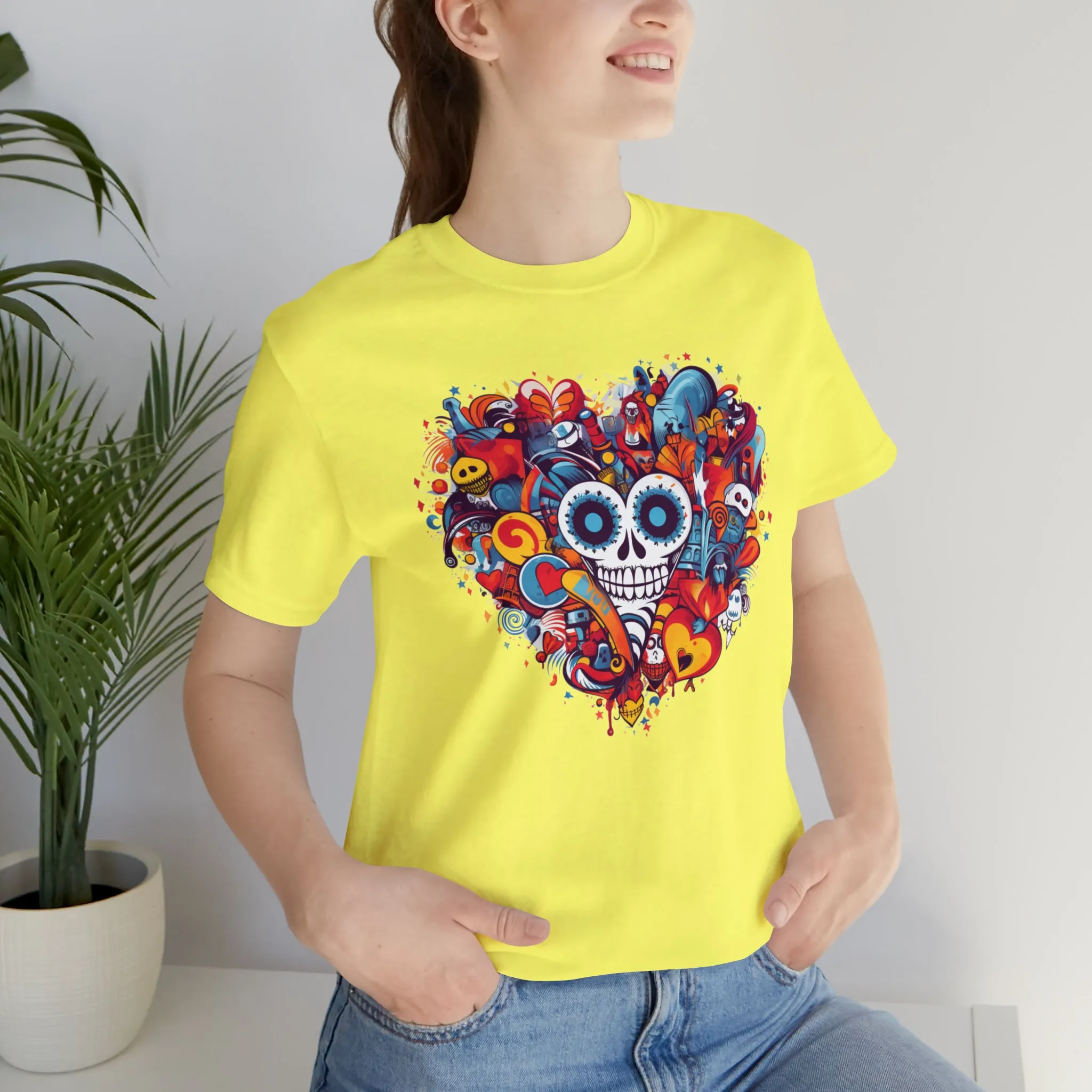 Halloween Skeleton Heart T-Shirt | Scary Ghost Tee |  Bella Canvas 3001 Unisex | Spooky Creature Short Sleeve Tshirt