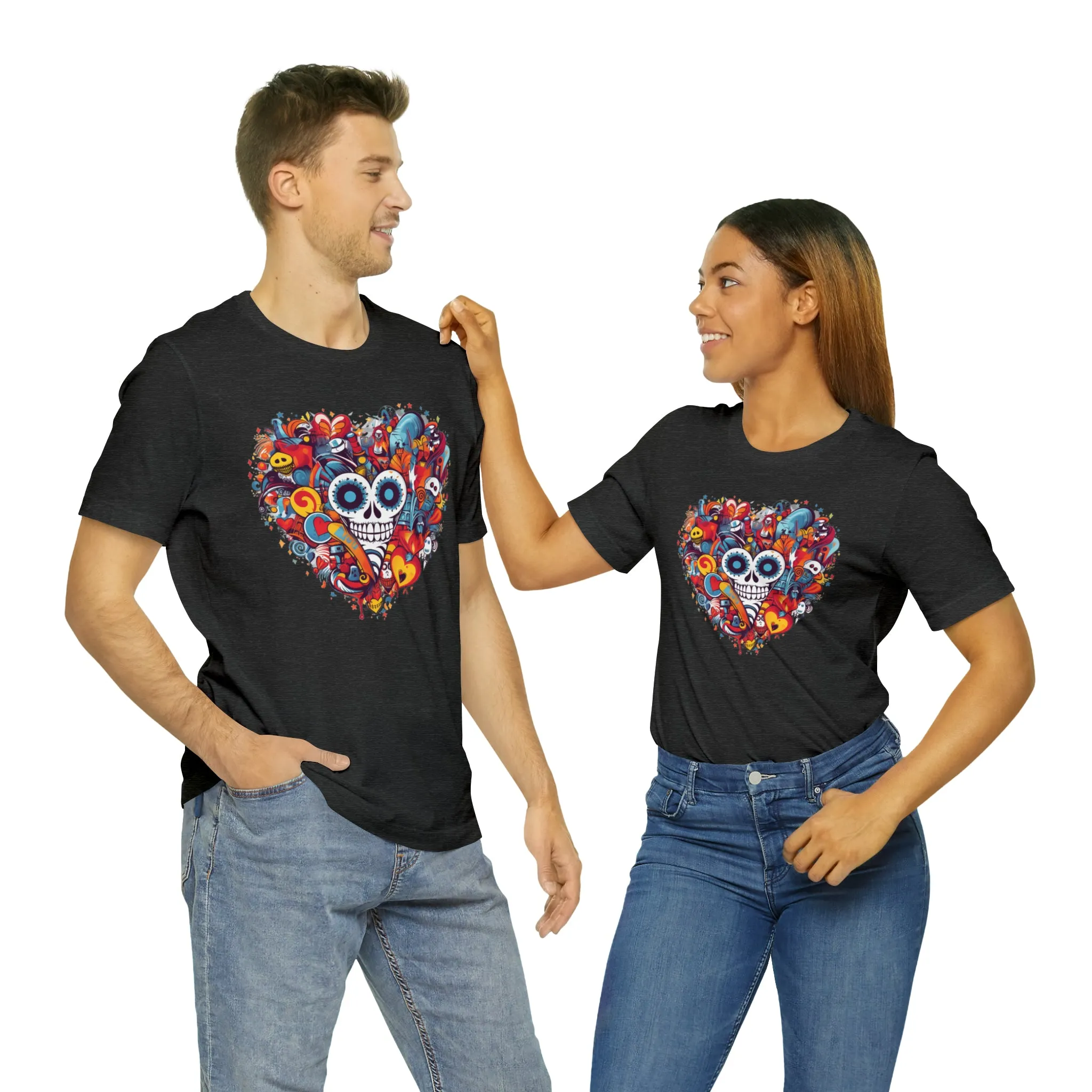 Halloween Skeleton Heart T-Shirt | Scary Ghost Tee |  Bella Canvas 3001 Unisex | Spooky Creature Short Sleeve Tshirt