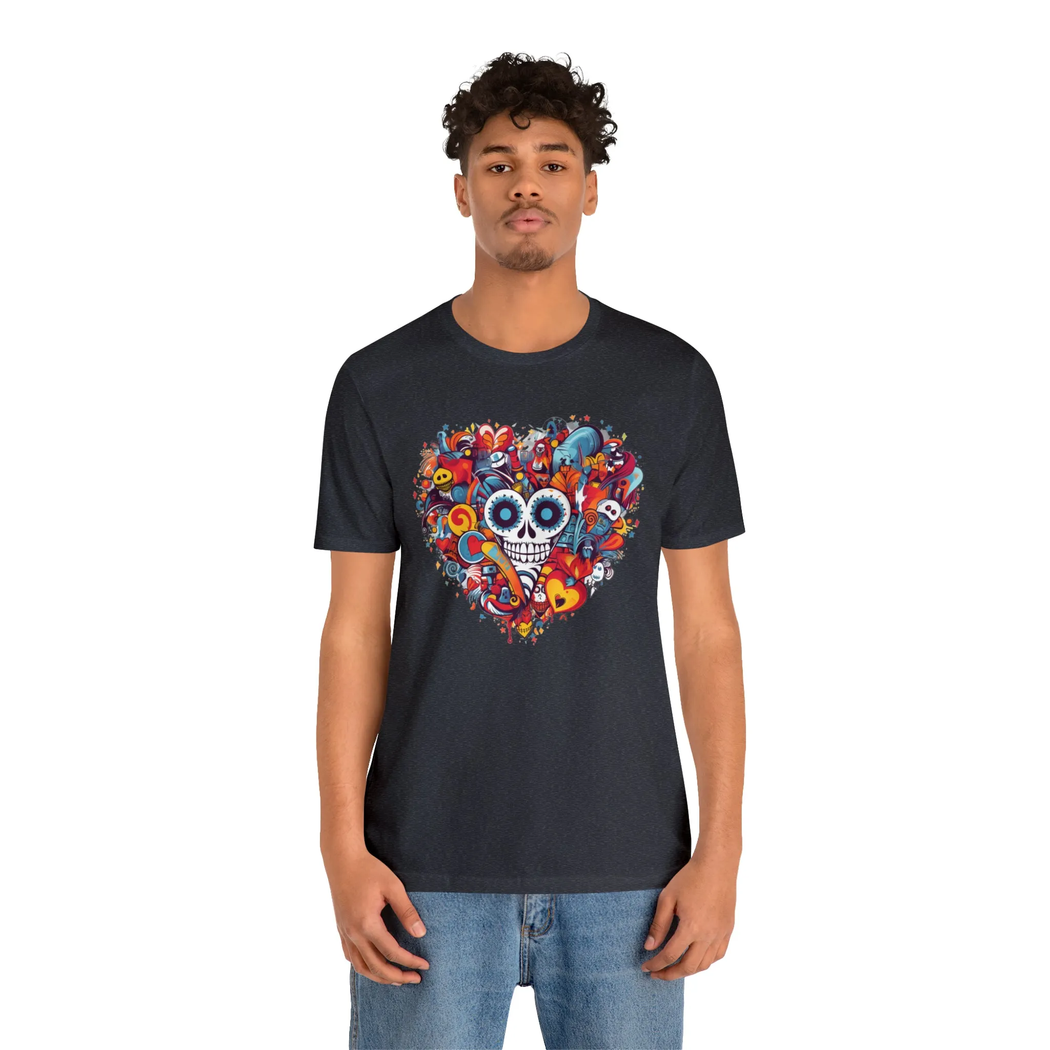 Halloween Skeleton Heart T-Shirt | Scary Ghost Tee |  Bella Canvas 3001 Unisex | Spooky Creature Short Sleeve Tshirt