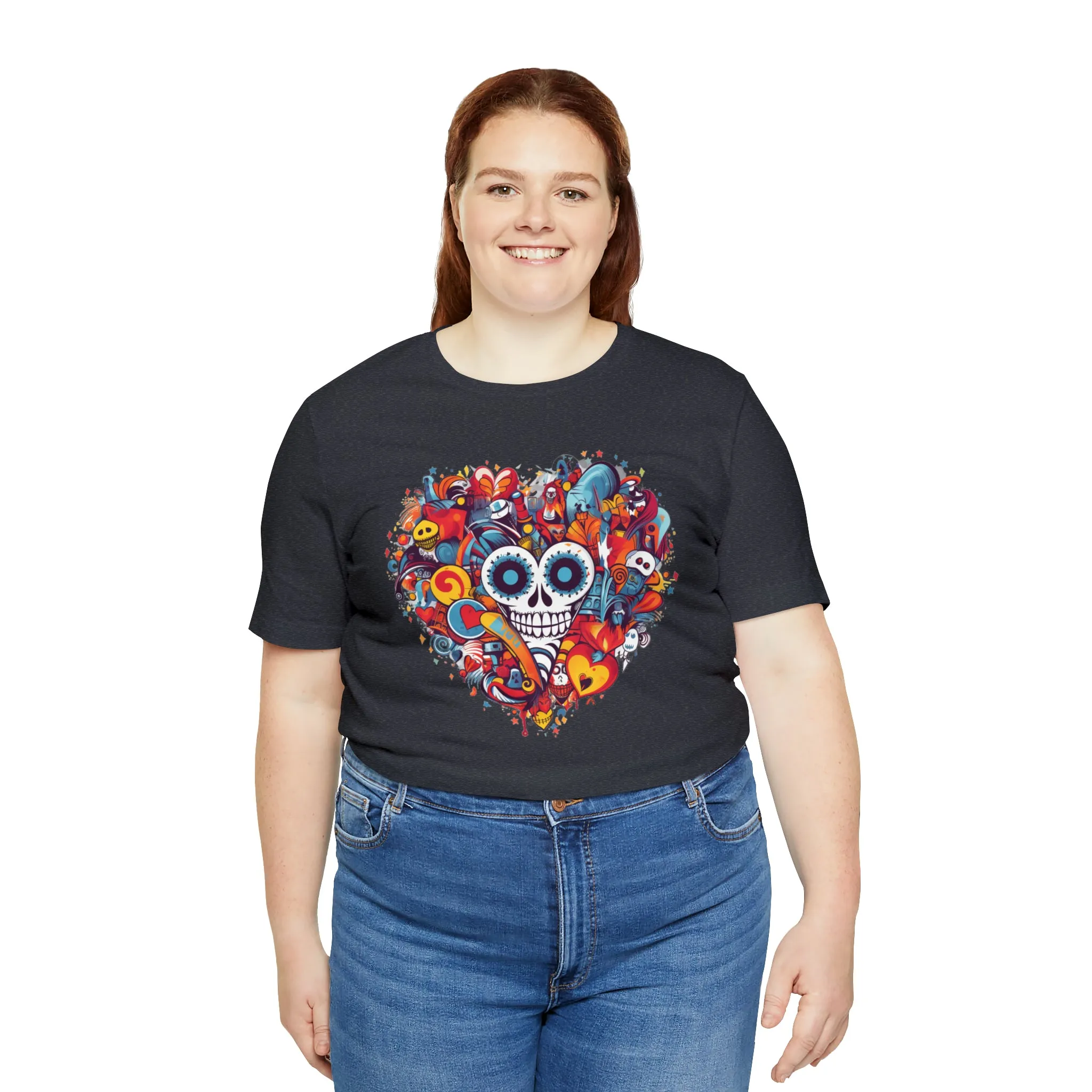 Halloween Skeleton Heart T-Shirt | Scary Ghost Tee |  Bella Canvas 3001 Unisex | Spooky Creature Short Sleeve Tshirt