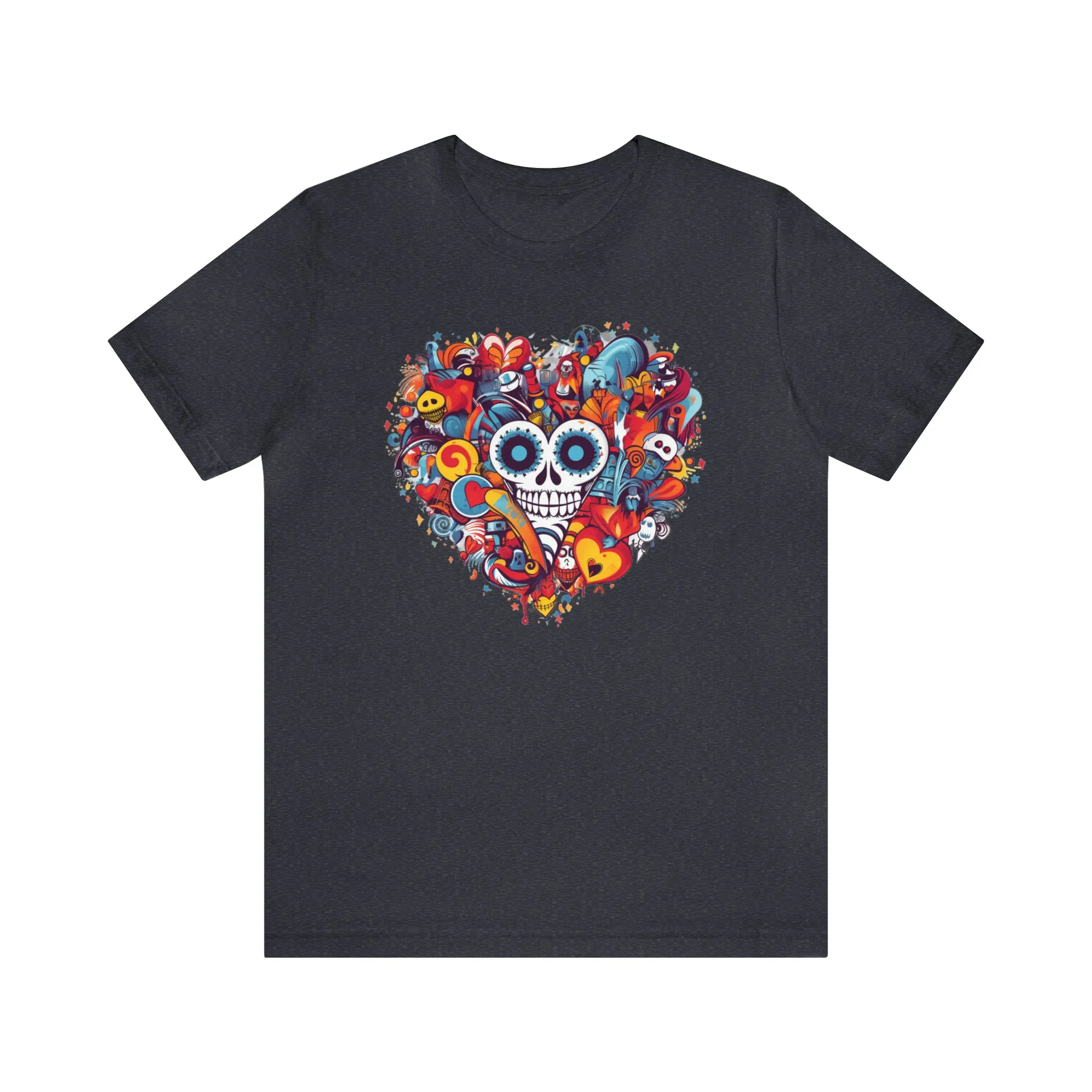 Halloween Skeleton Heart T-Shirt | Scary Ghost Tee |  Bella Canvas 3001 Unisex | Spooky Creature Short Sleeve Tshirt