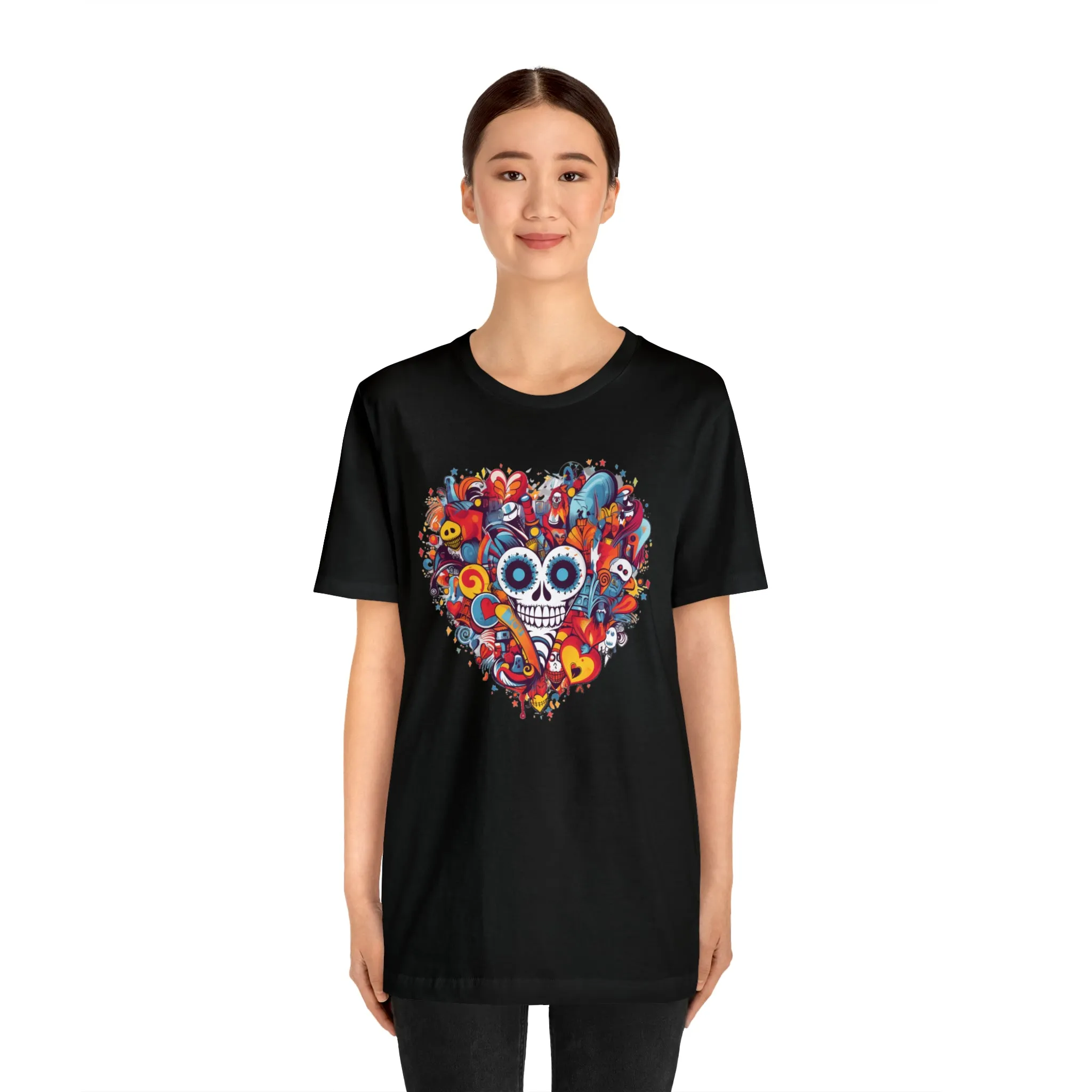 Halloween Skeleton Heart T-Shirt | Scary Ghost Tee |  Bella Canvas 3001 Unisex | Spooky Creature Short Sleeve Tshirt