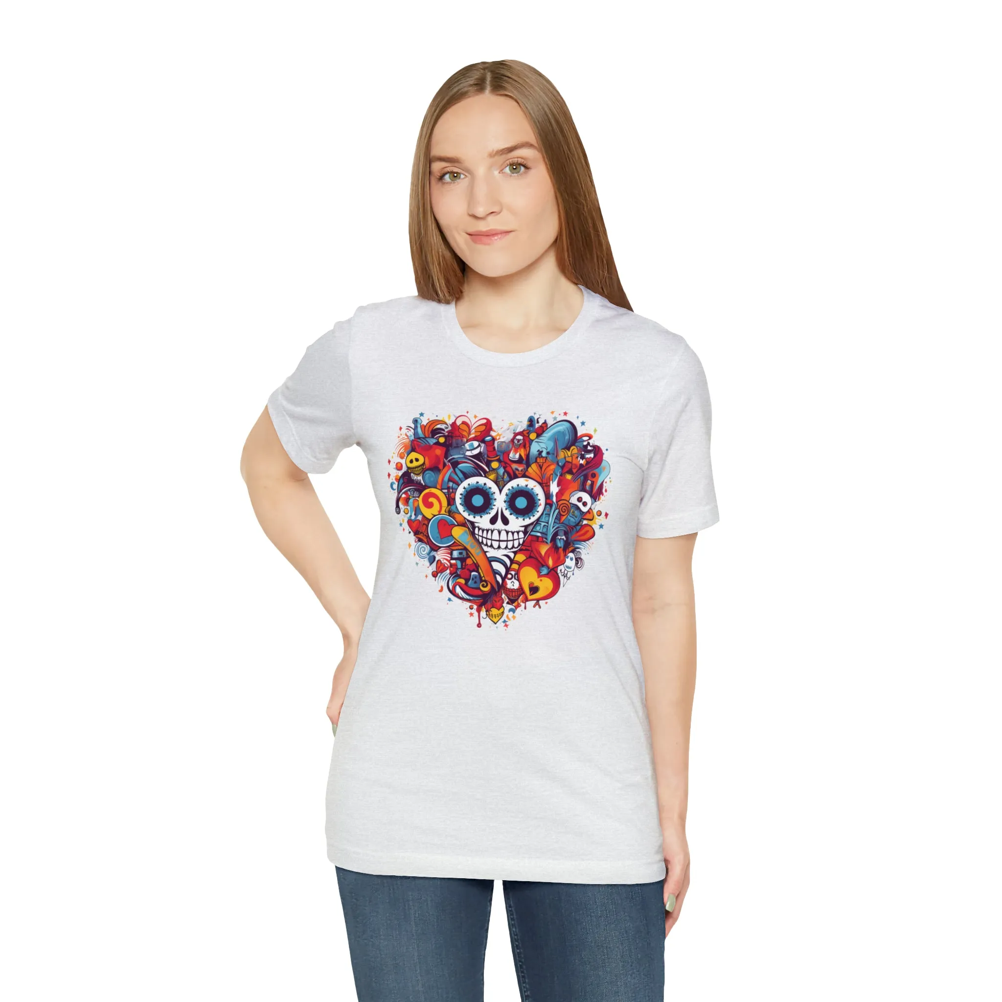 Halloween Skeleton Heart T-Shirt | Scary Ghost Tee |  Bella Canvas 3001 Unisex | Spooky Creature Short Sleeve Tshirt