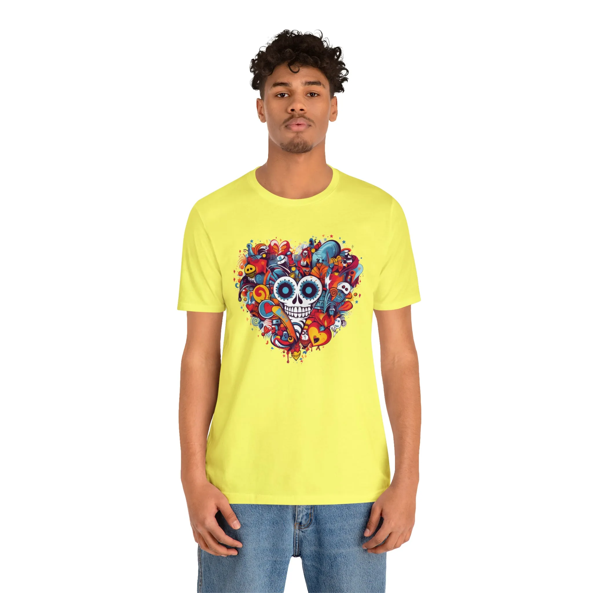 Halloween Skeleton Heart T-Shirt | Scary Ghost Tee |  Bella Canvas 3001 Unisex | Spooky Creature Short Sleeve Tshirt