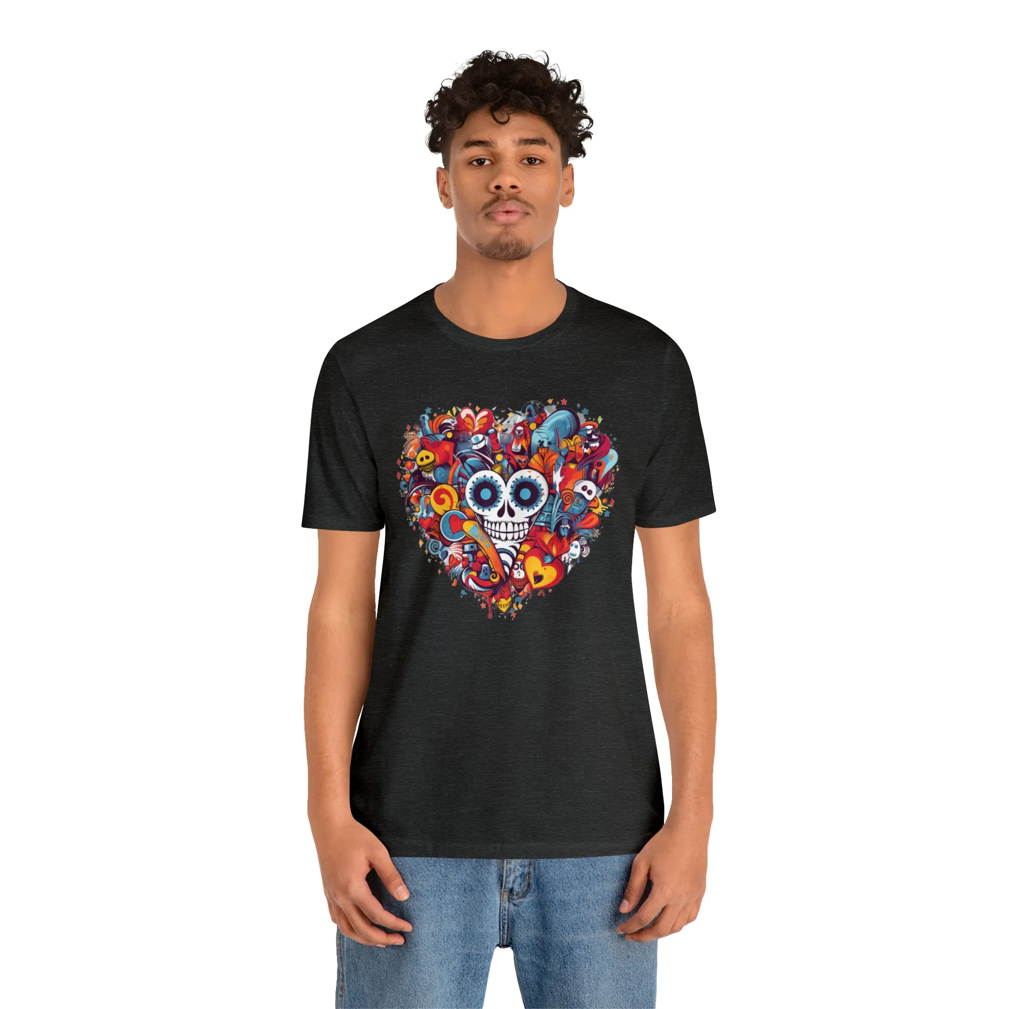 Halloween Skeleton Heart T-Shirt | Scary Ghost Tee |  Bella Canvas 3001 Unisex | Spooky Creature Short Sleeve Tshirt