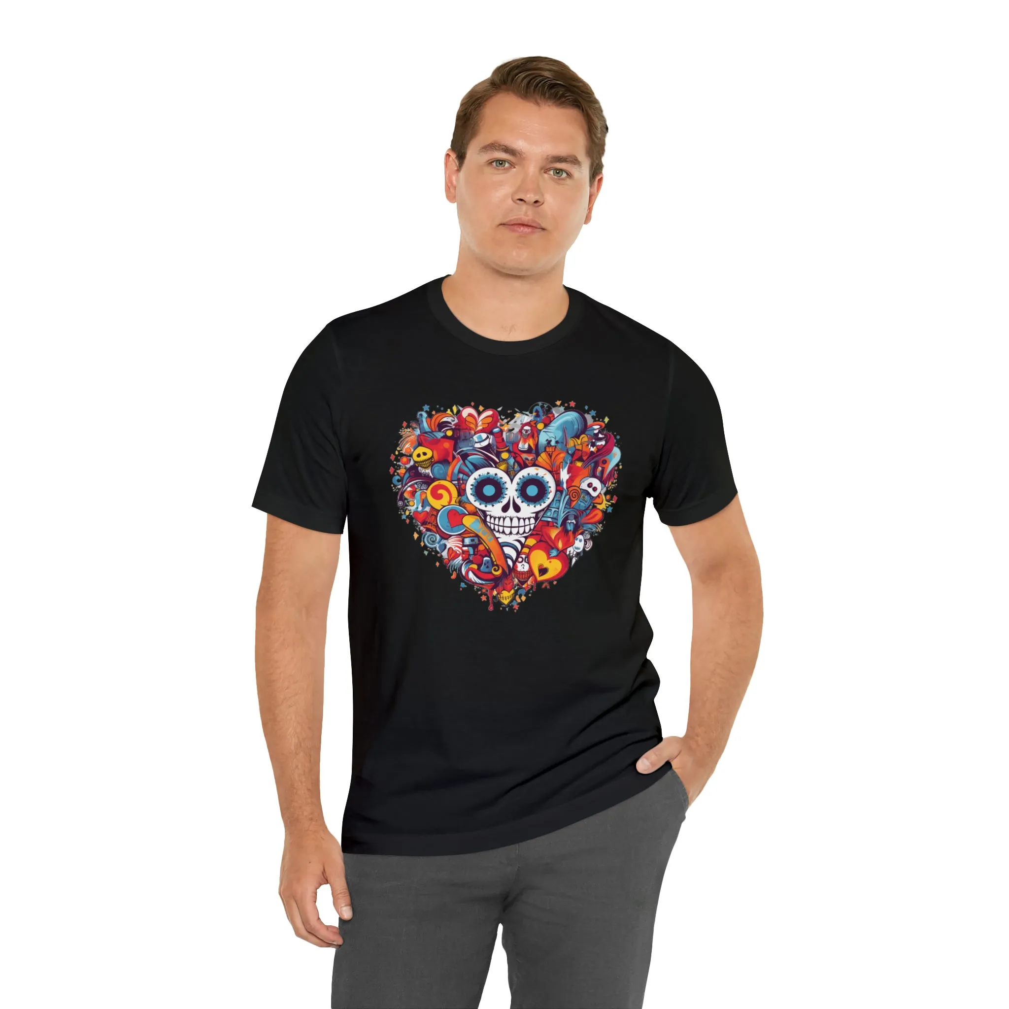 Halloween Skeleton Heart T-Shirt | Scary Ghost Tee |  Bella Canvas 3001 Unisex | Spooky Creature Short Sleeve Tshirt