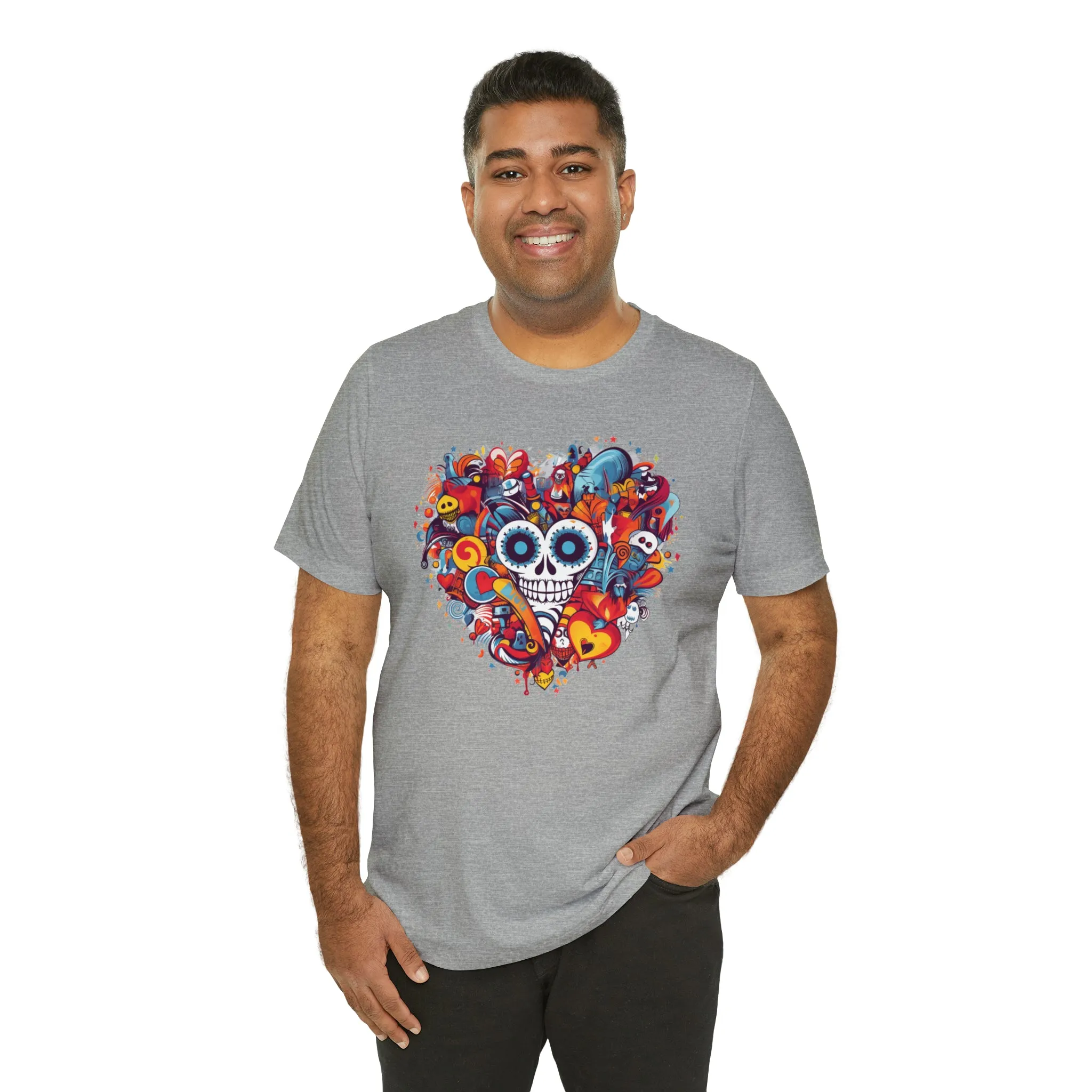 Halloween Skeleton Heart T-Shirt | Scary Ghost Tee |  Bella Canvas 3001 Unisex | Spooky Creature Short Sleeve Tshirt