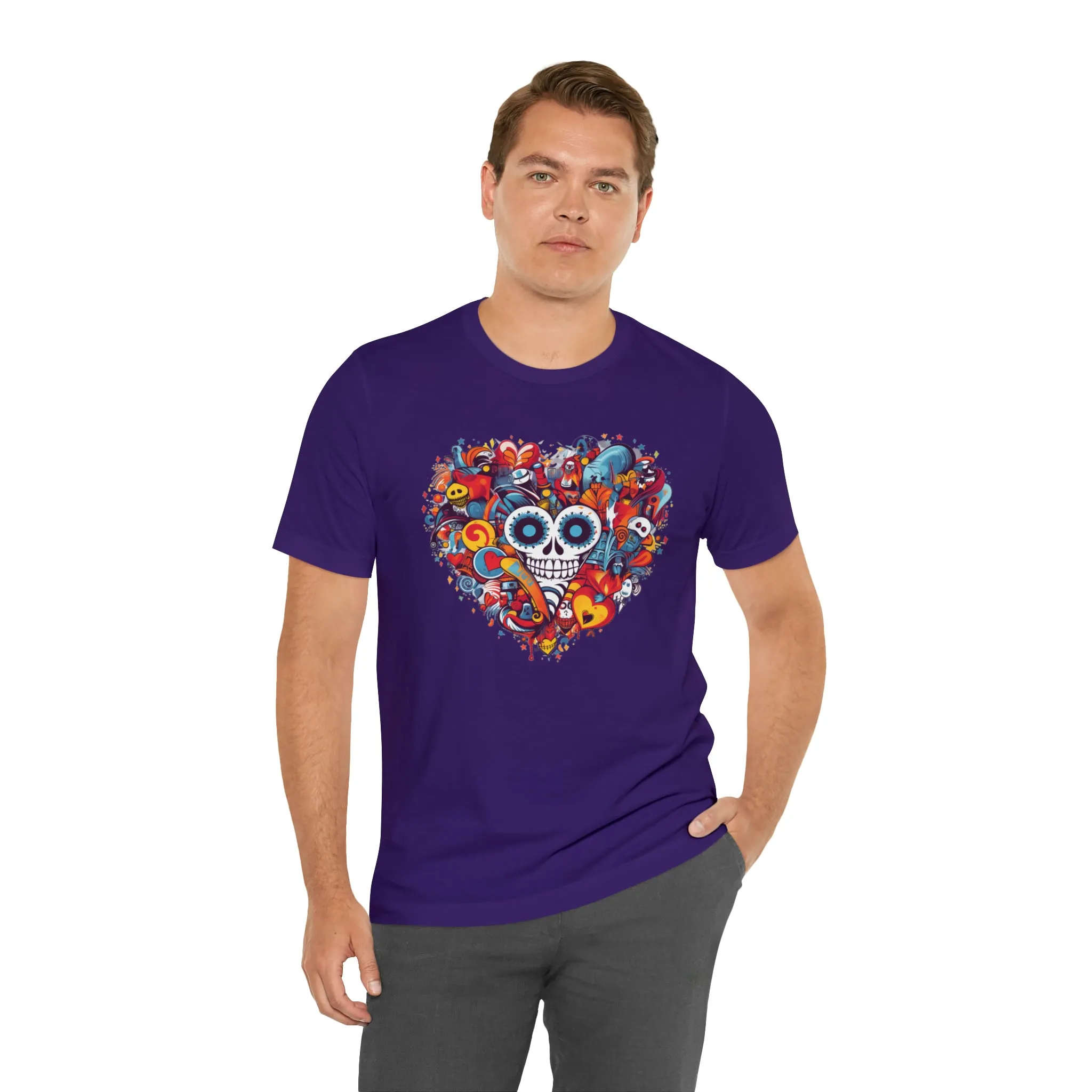 Halloween Skeleton Heart T-Shirt | Scary Ghost Tee |  Bella Canvas 3001 Unisex | Spooky Creature Short Sleeve Tshirt