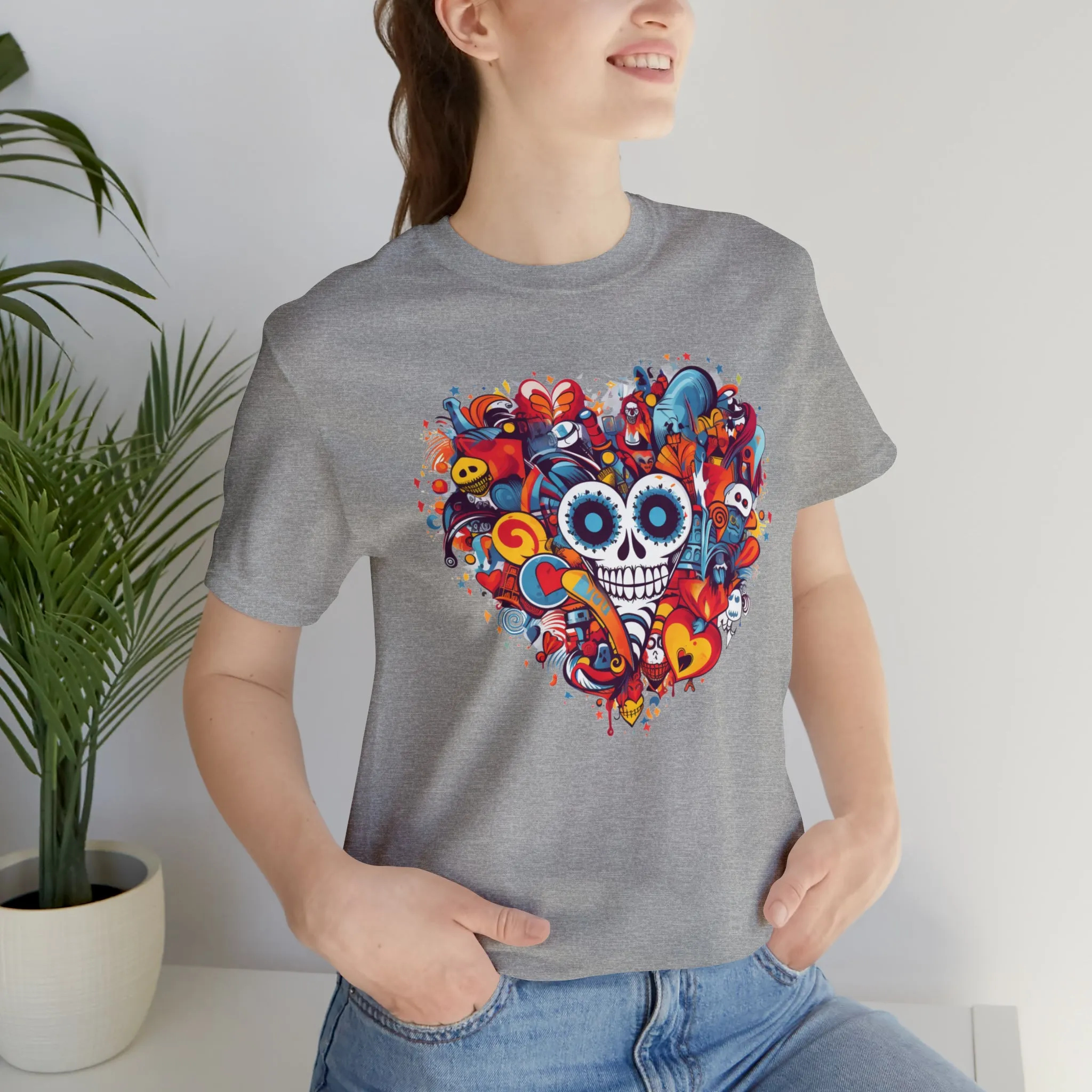 Halloween Skeleton Heart T-Shirt | Scary Ghost Tee |  Bella Canvas 3001 Unisex | Spooky Creature Short Sleeve Tshirt
