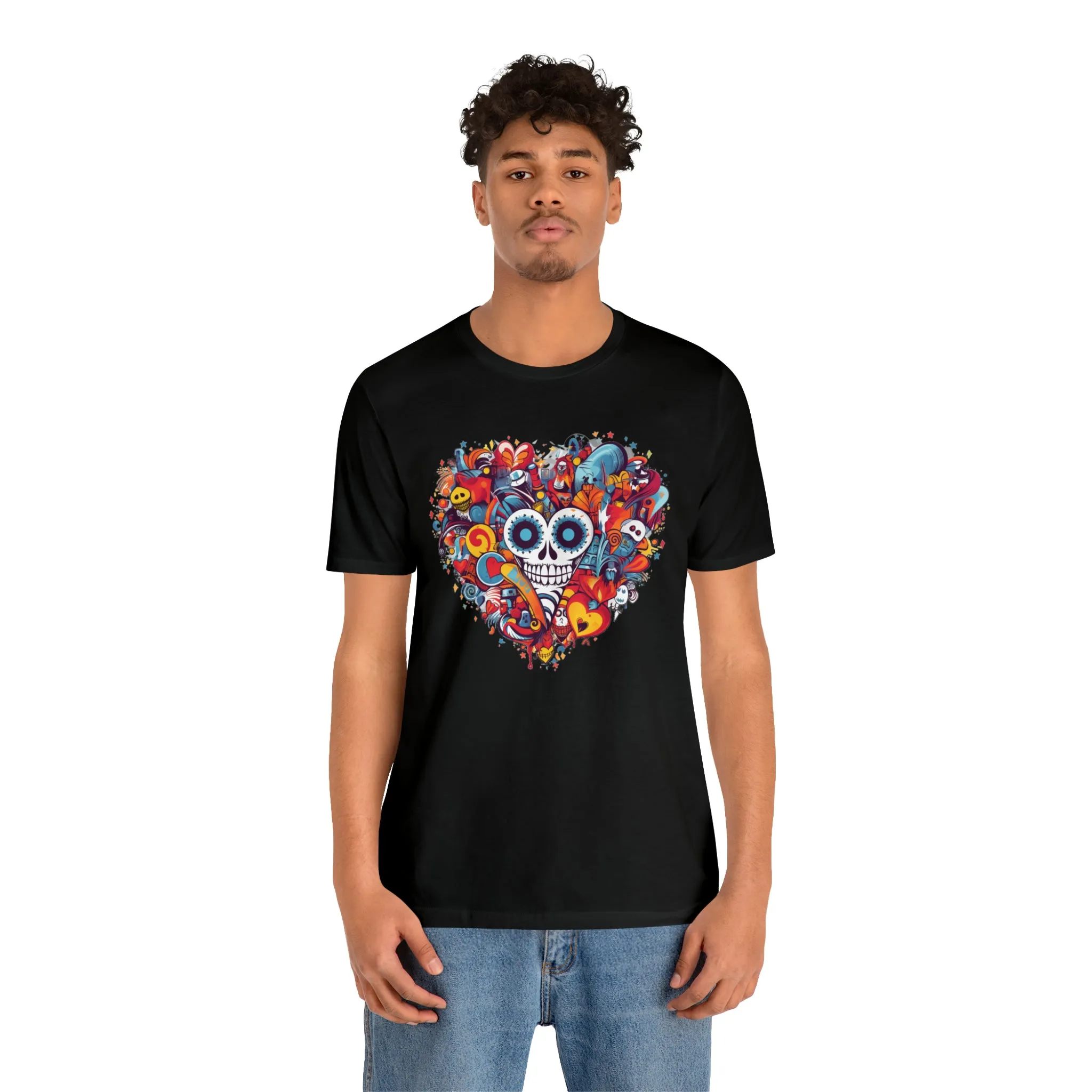 Halloween Skeleton Heart T-Shirt | Scary Ghost Tee |  Bella Canvas 3001 Unisex | Spooky Creature Short Sleeve Tshirt