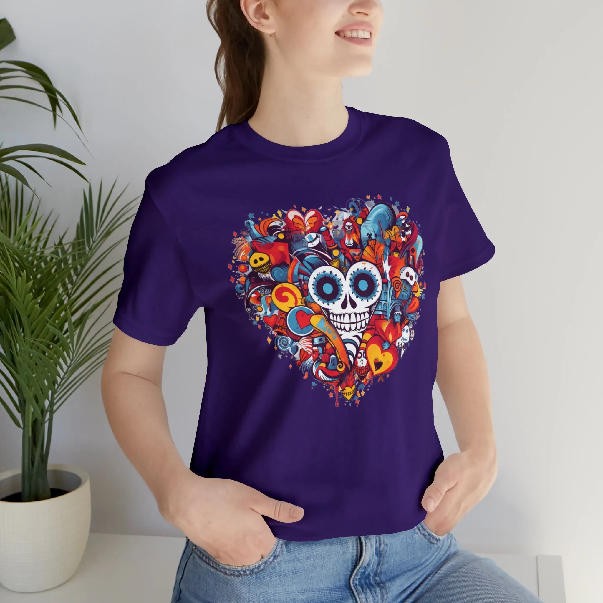 Halloween Skeleton Heart T-Shirt | Scary Ghost Tee |  Bella Canvas 3001 Unisex | Spooky Creature Short Sleeve Tshirt