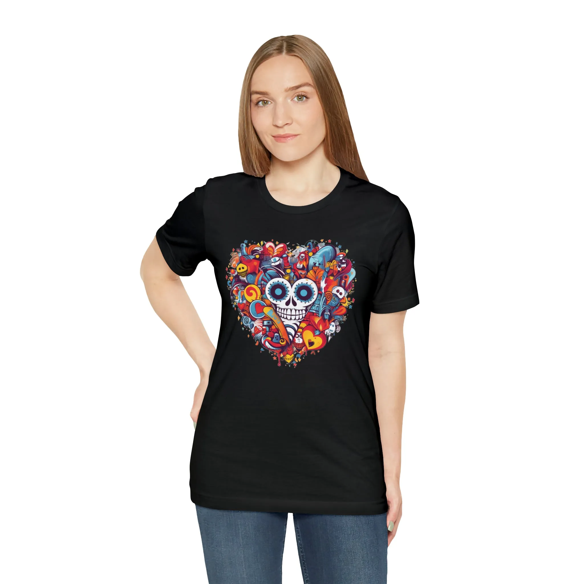 Halloween Skeleton Heart T-Shirt | Scary Ghost Tee |  Bella Canvas 3001 Unisex | Spooky Creature Short Sleeve Tshirt