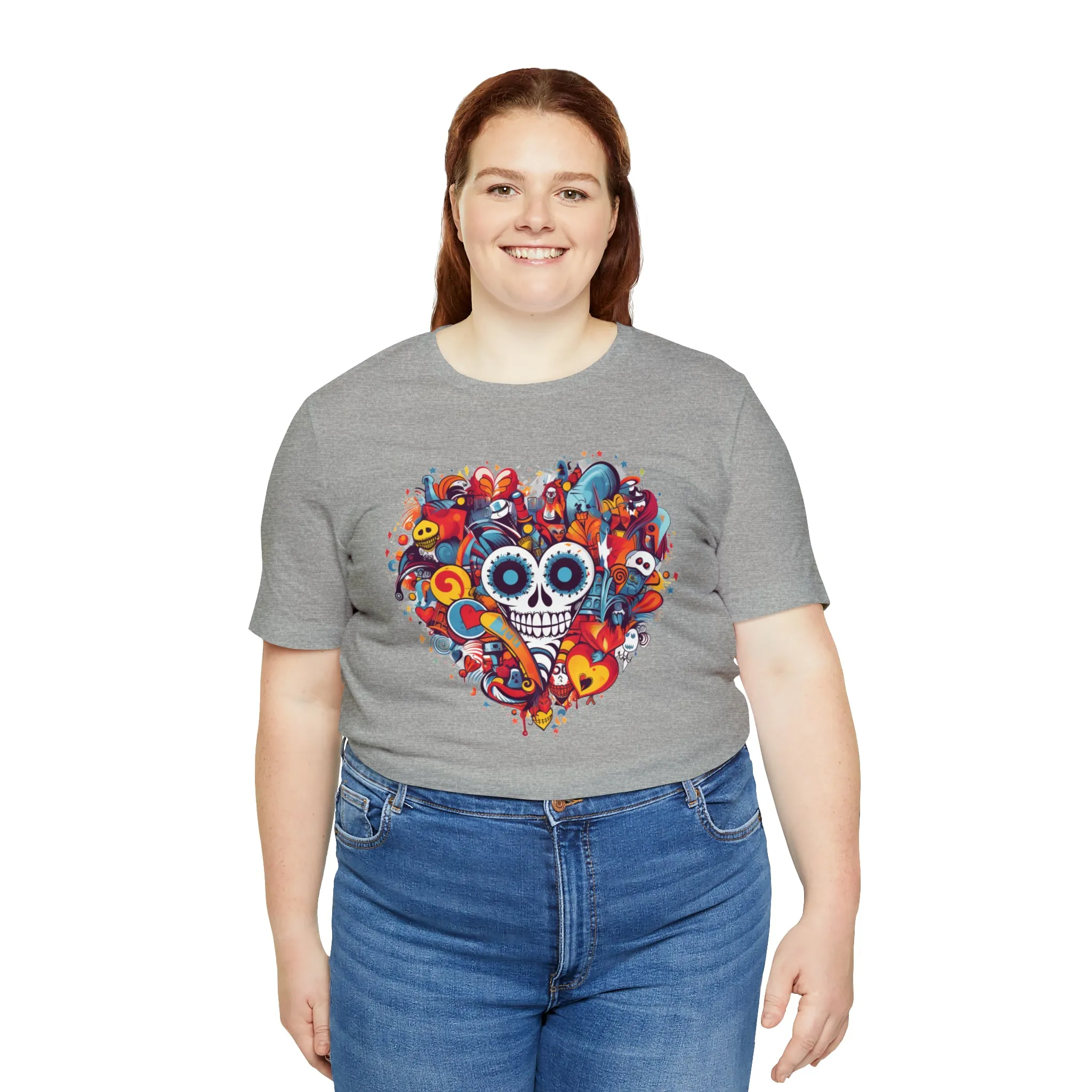Halloween Skeleton Heart T-Shirt | Scary Ghost Tee |  Bella Canvas 3001 Unisex | Spooky Creature Short Sleeve Tshirt