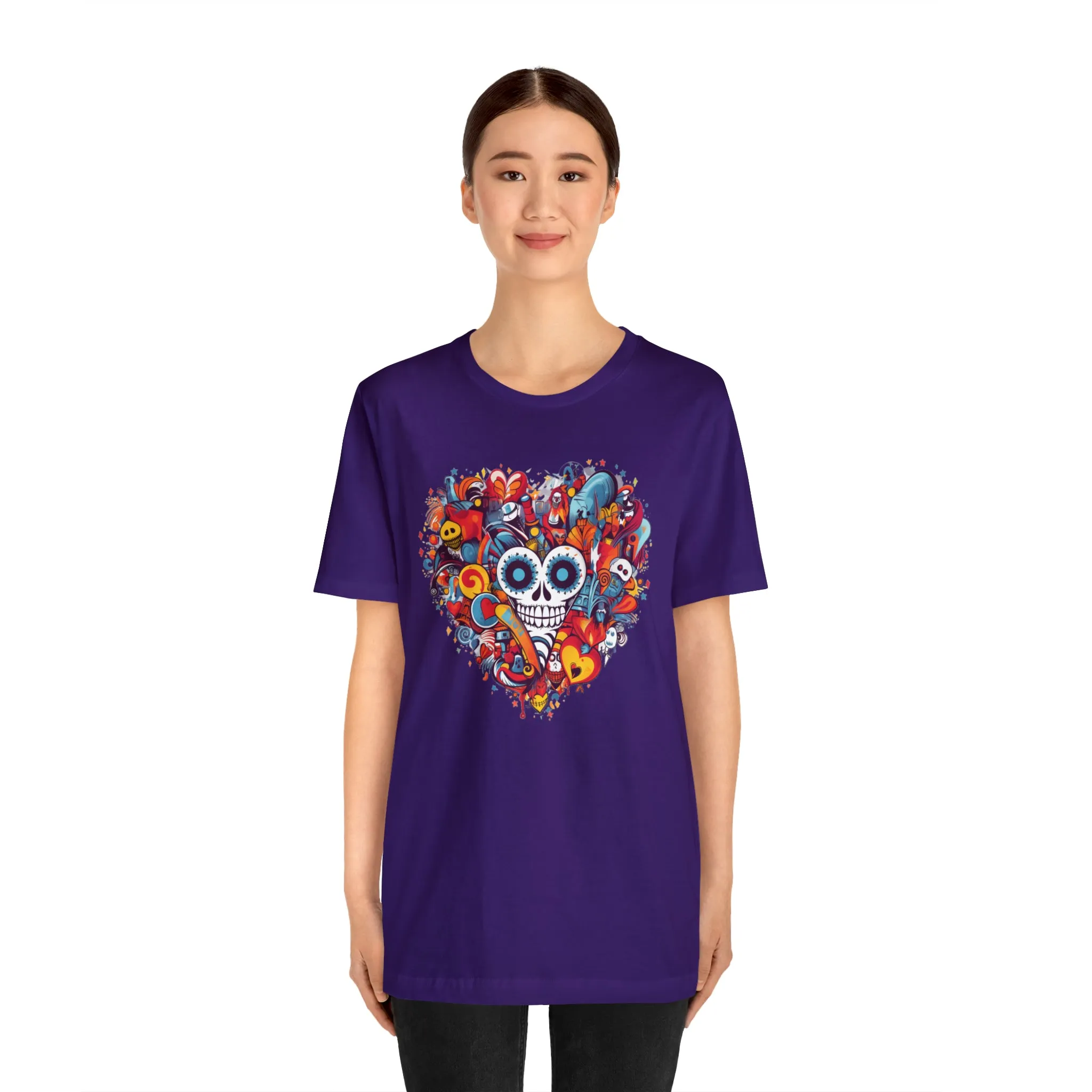 Halloween Skeleton Heart T-Shirt | Scary Ghost Tee |  Bella Canvas 3001 Unisex | Spooky Creature Short Sleeve Tshirt