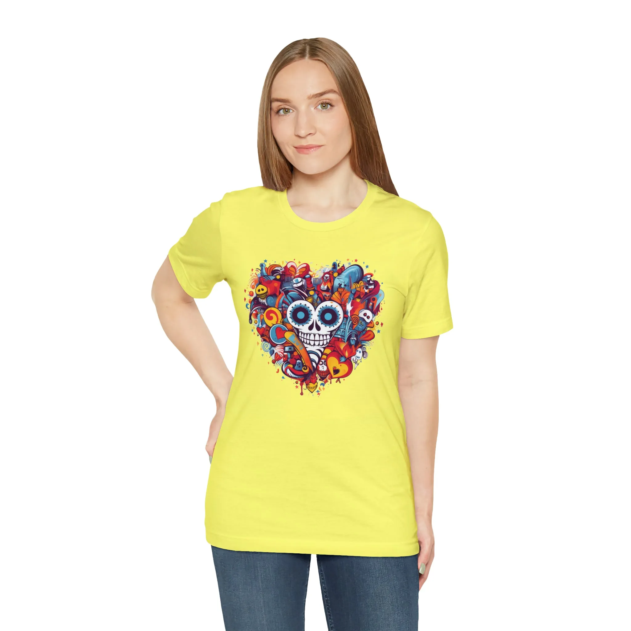 Halloween Skeleton Heart T-Shirt | Scary Ghost Tee |  Bella Canvas 3001 Unisex | Spooky Creature Short Sleeve Tshirt