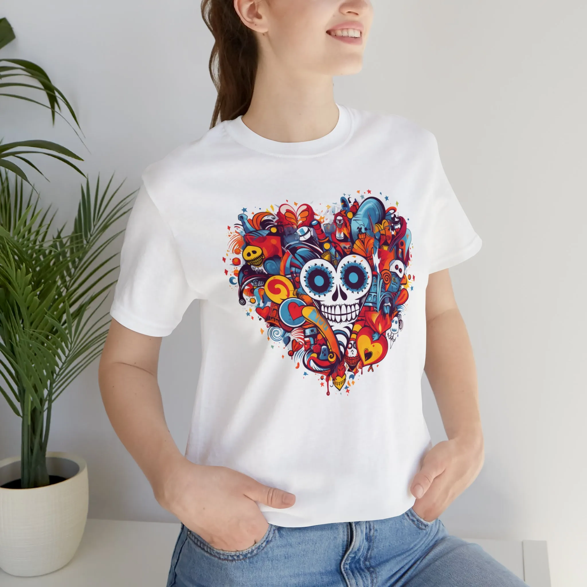 Halloween Skeleton Heart T-Shirt | Scary Ghost Tee |  Bella Canvas 3001 Unisex | Spooky Creature Short Sleeve Tshirt