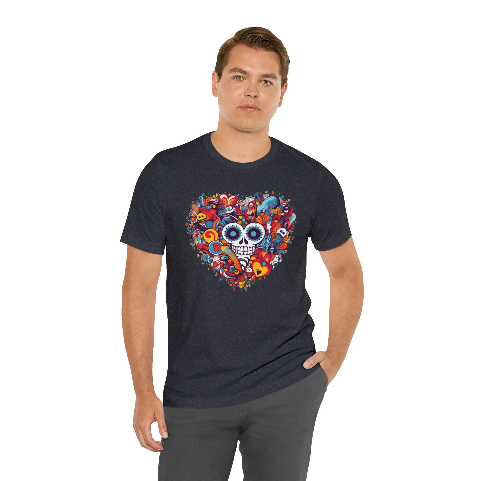 Halloween Skeleton Heart T-Shirt | Scary Ghost Tee |  Bella Canvas 3001 Unisex | Spooky Creature Short Sleeve Tshirt