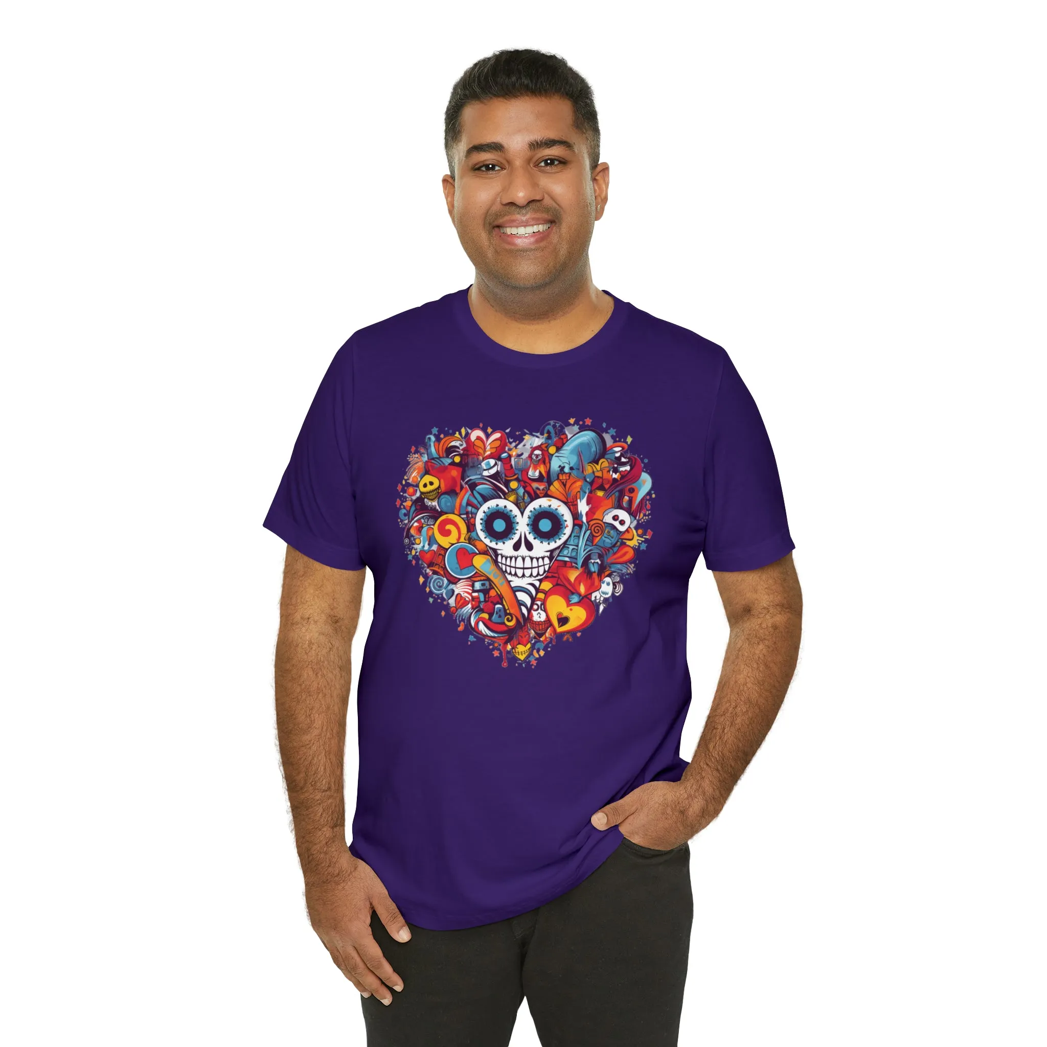 Halloween Skeleton Heart T-Shirt | Scary Ghost Tee |  Bella Canvas 3001 Unisex | Spooky Creature Short Sleeve Tshirt