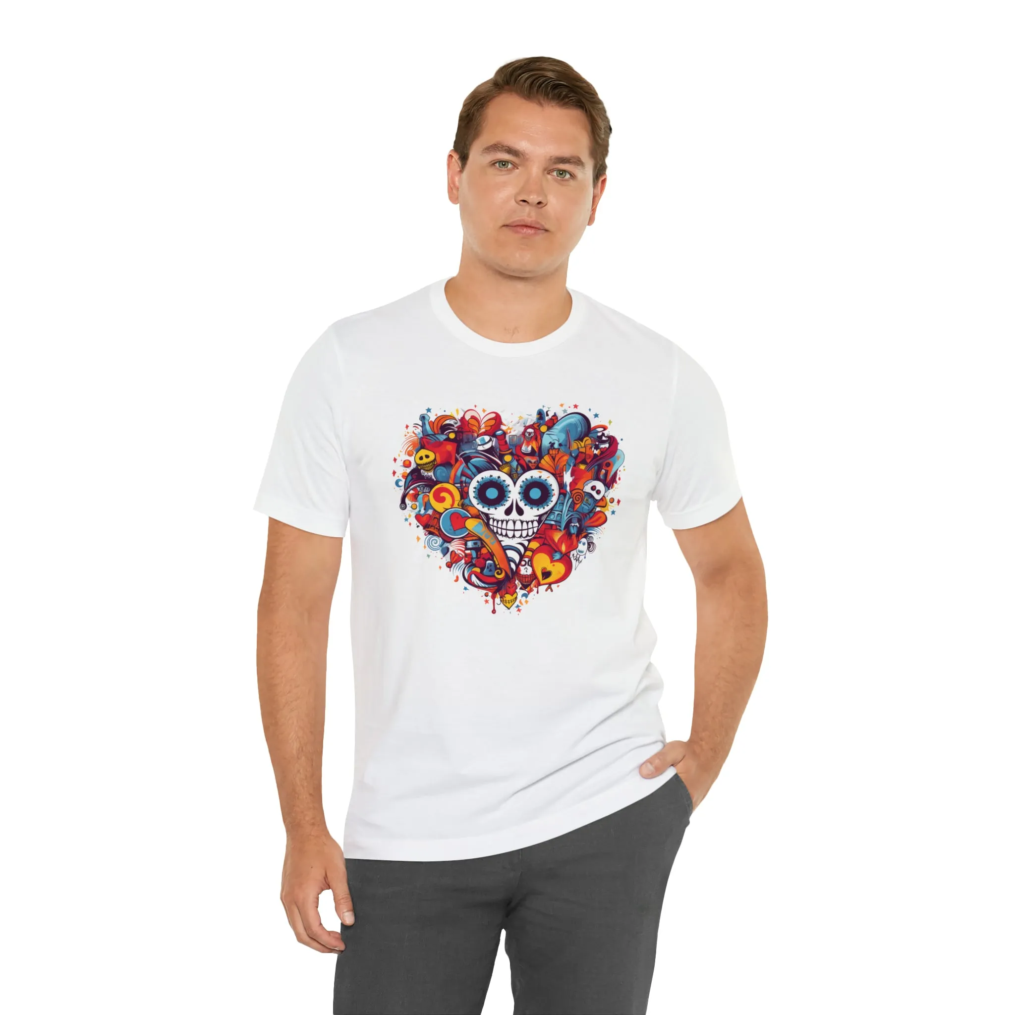 Halloween Skeleton Heart T-Shirt | Scary Ghost Tee |  Bella Canvas 3001 Unisex | Spooky Creature Short Sleeve Tshirt