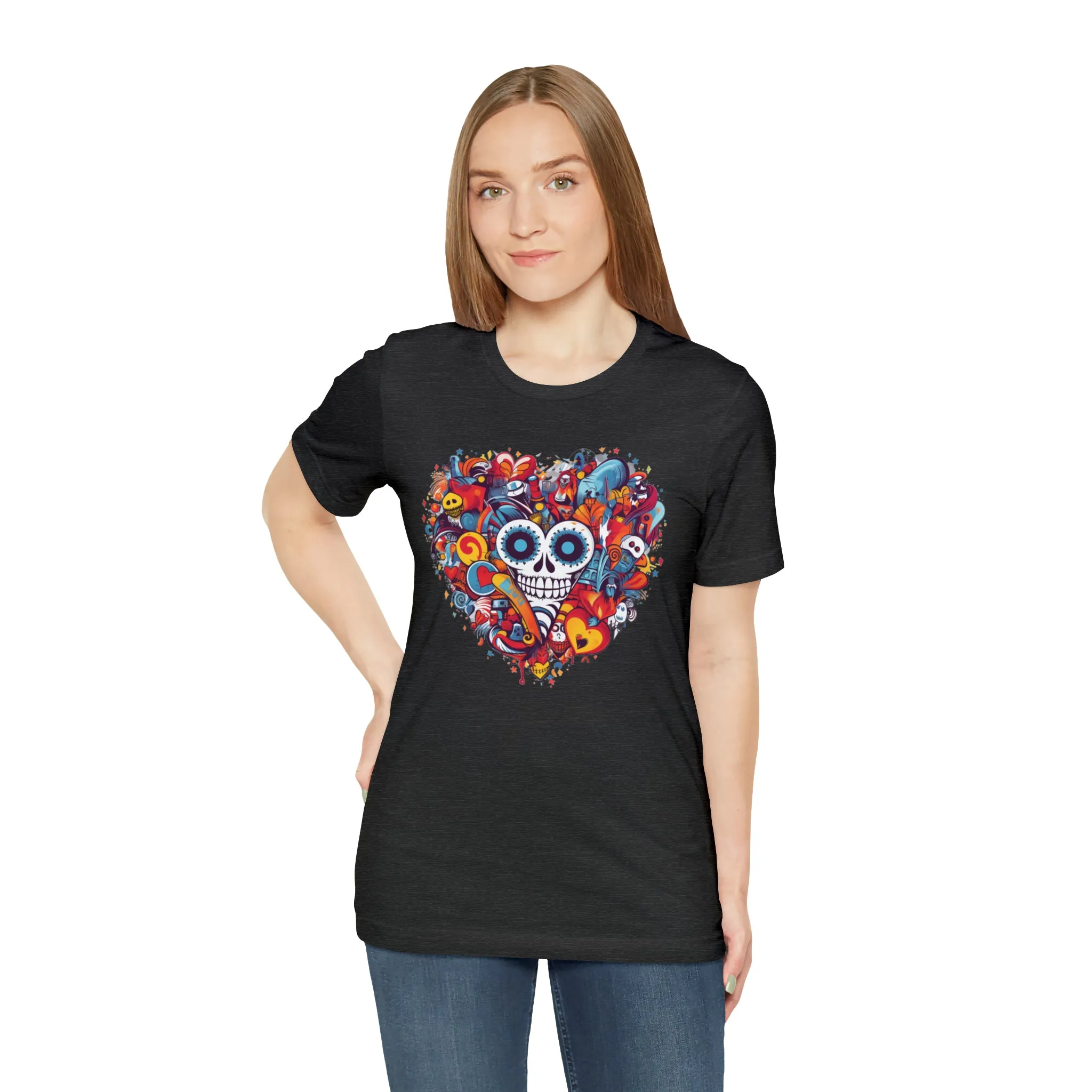 Halloween Skeleton Heart T-Shirt | Scary Ghost Tee |  Bella Canvas 3001 Unisex | Spooky Creature Short Sleeve Tshirt