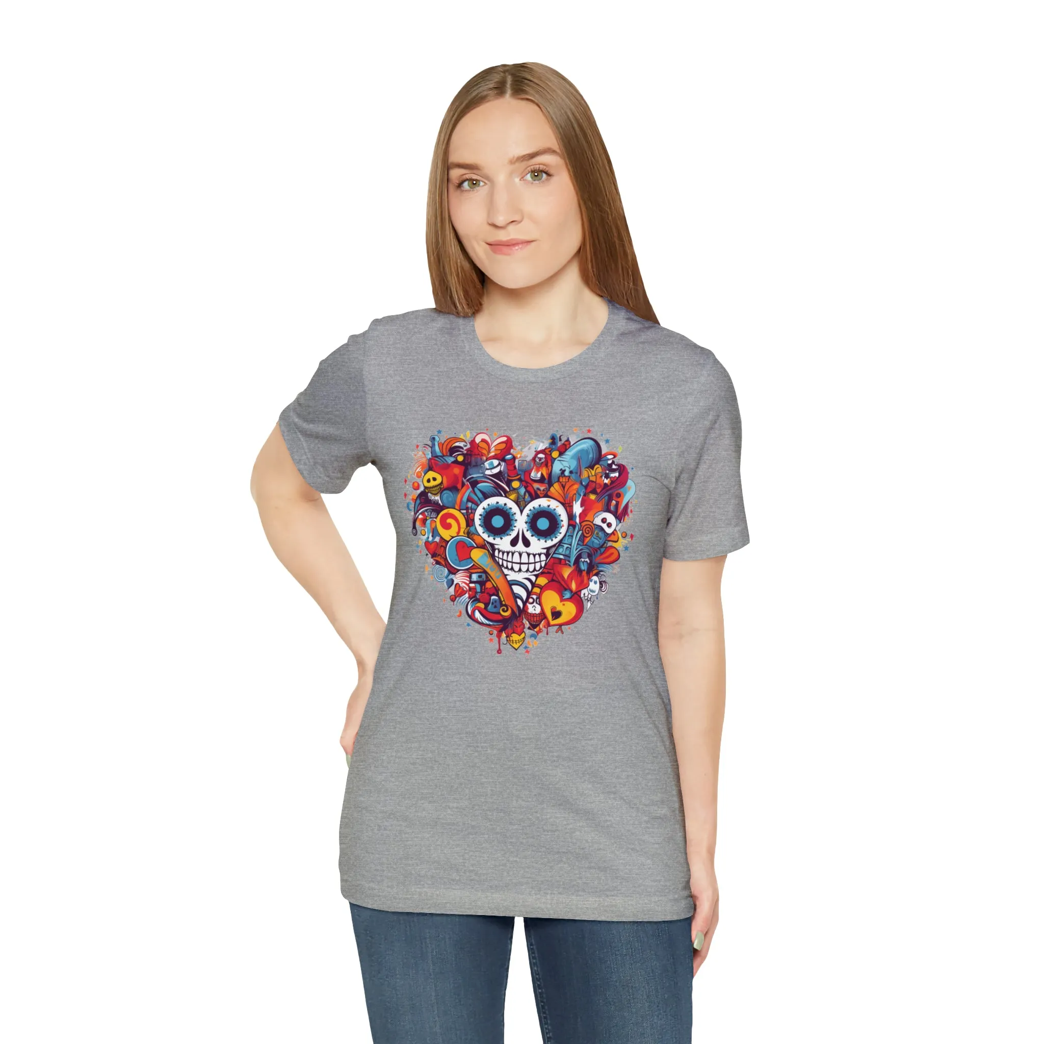 Halloween Skeleton Heart T-Shirt | Scary Ghost Tee |  Bella Canvas 3001 Unisex | Spooky Creature Short Sleeve Tshirt