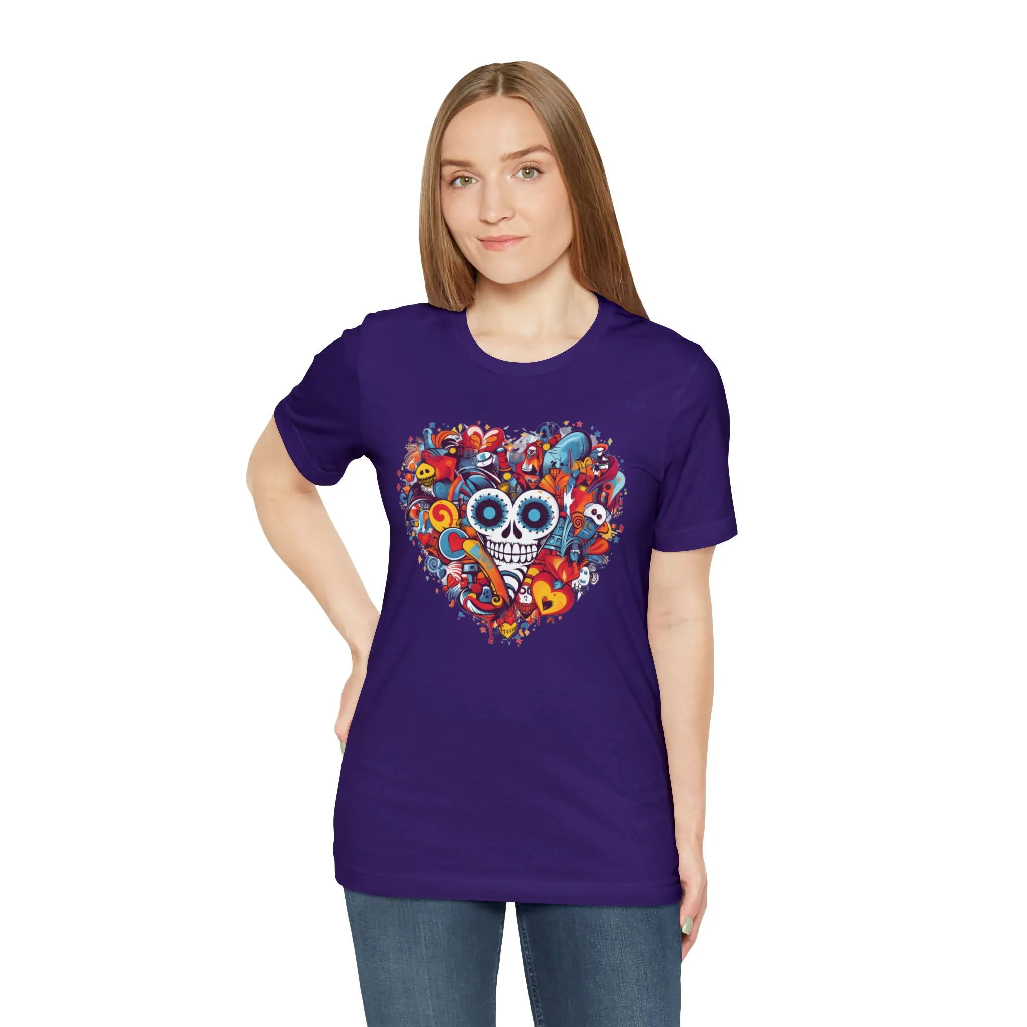 Halloween Skeleton Heart T-Shirt | Scary Ghost Tee |  Bella Canvas 3001 Unisex | Spooky Creature Short Sleeve Tshirt
