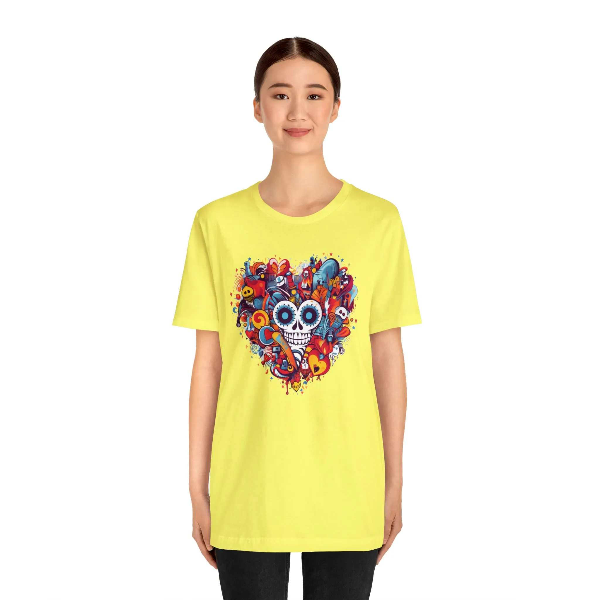 Halloween Skeleton Heart T-Shirt | Scary Ghost Tee |  Bella Canvas 3001 Unisex | Spooky Creature Short Sleeve Tshirt