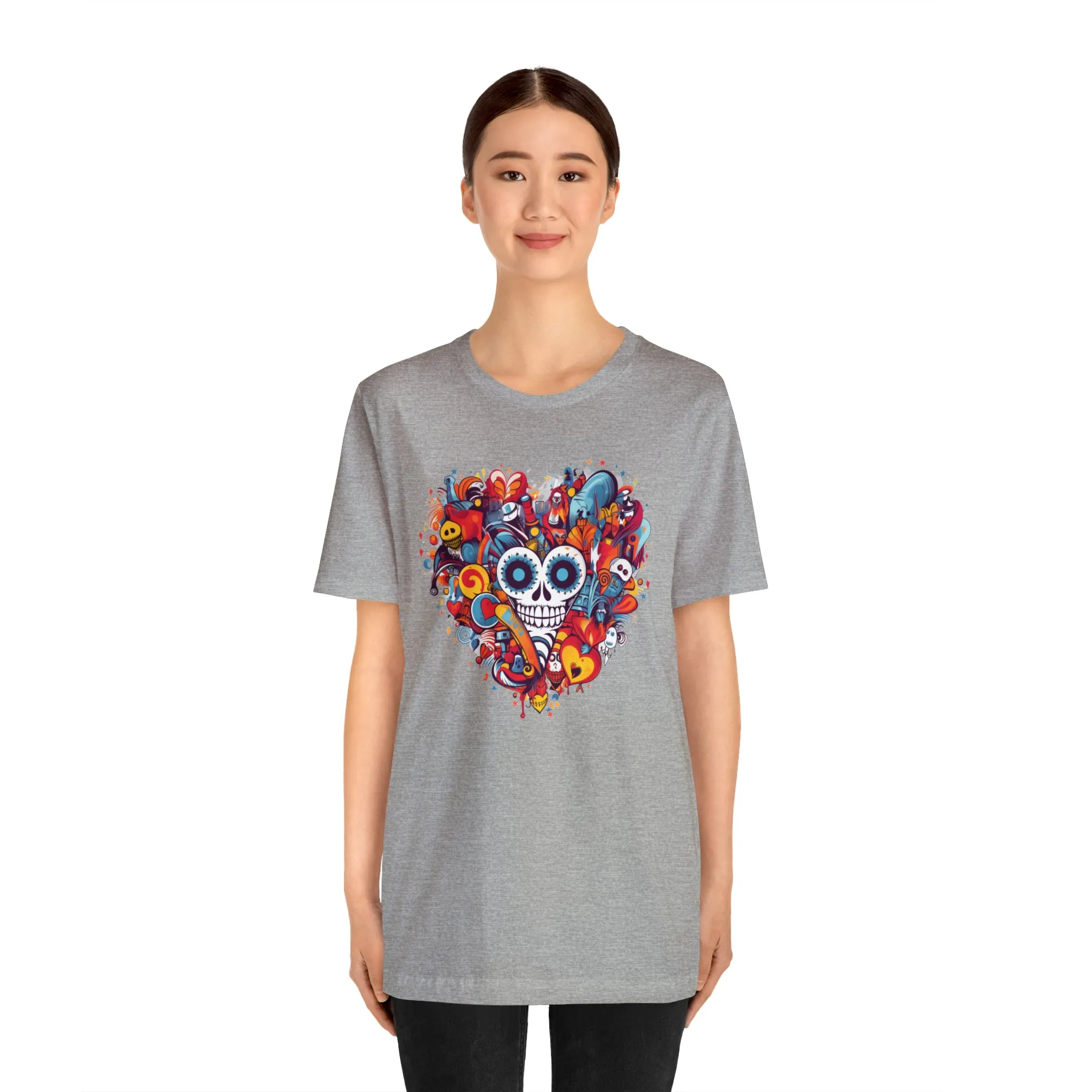 Halloween Skeleton Heart T-Shirt | Scary Ghost Tee |  Bella Canvas 3001 Unisex | Spooky Creature Short Sleeve Tshirt