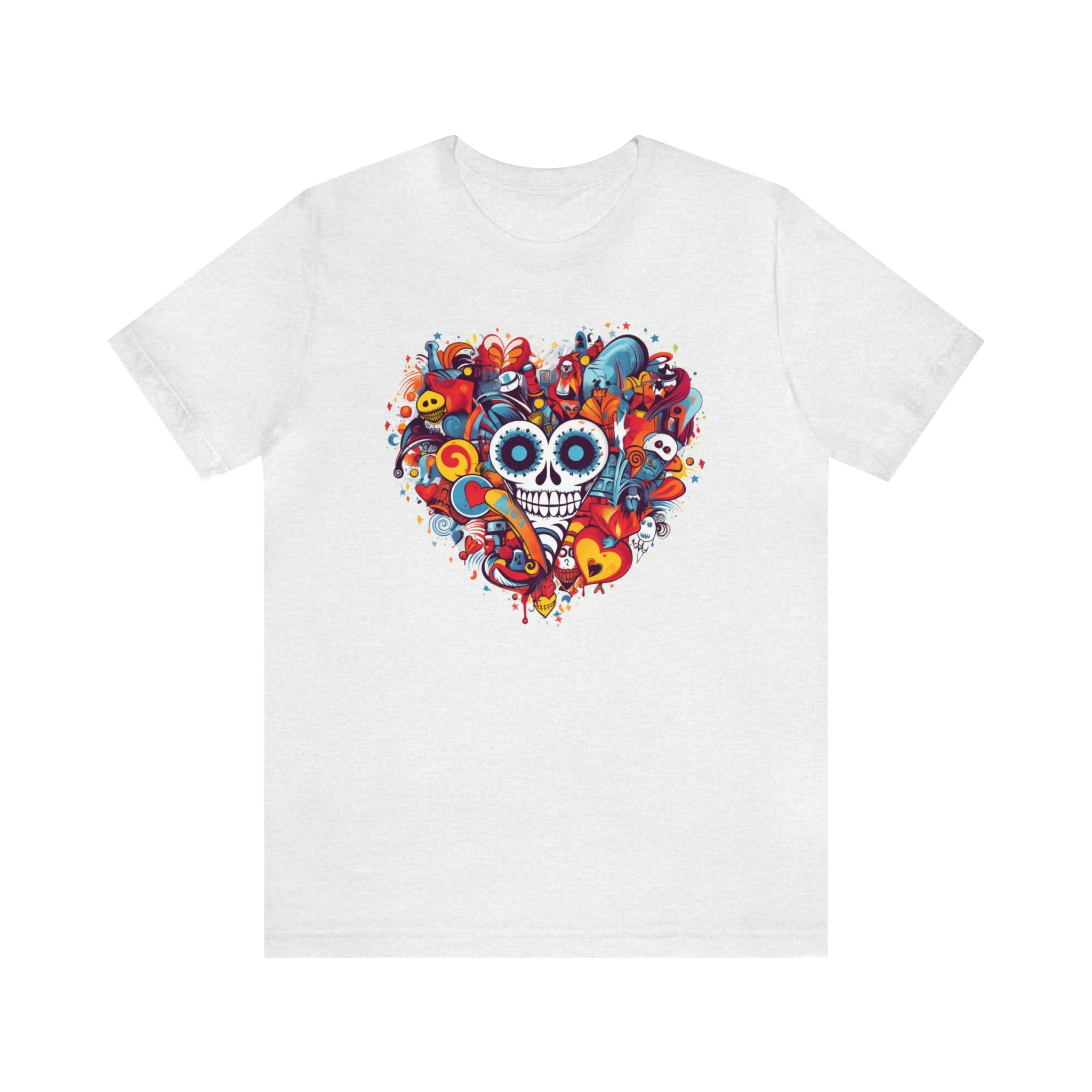 Halloween Skeleton Heart T-Shirt | Scary Ghost Tee |  Bella Canvas 3001 Unisex | Spooky Creature Short Sleeve Tshirt