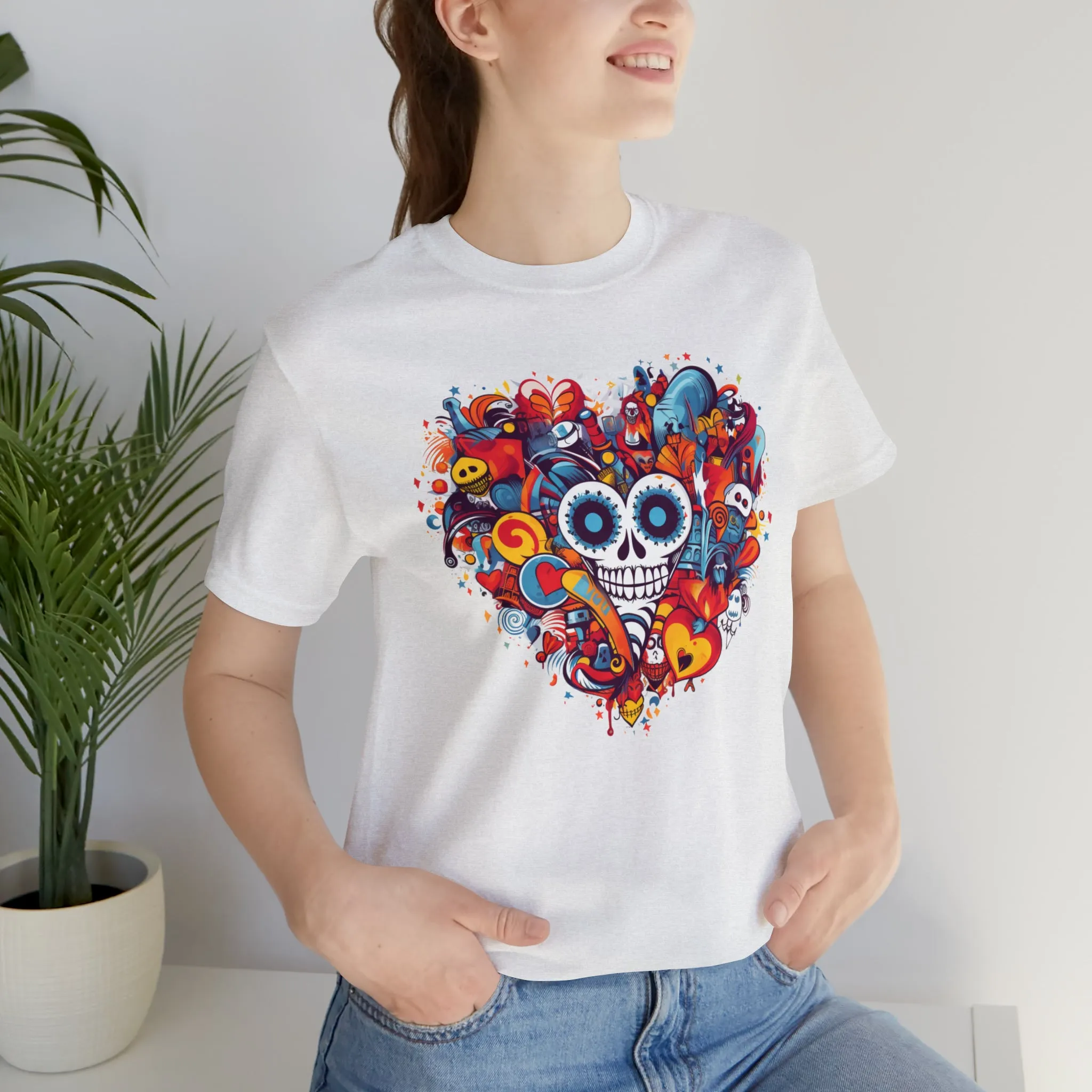 Halloween Skeleton Heart T-Shirt | Scary Ghost Tee |  Bella Canvas 3001 Unisex | Spooky Creature Short Sleeve Tshirt